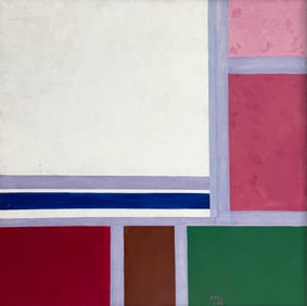 Vintage American School Linear Geometric Abstract Painting Signed, 1983