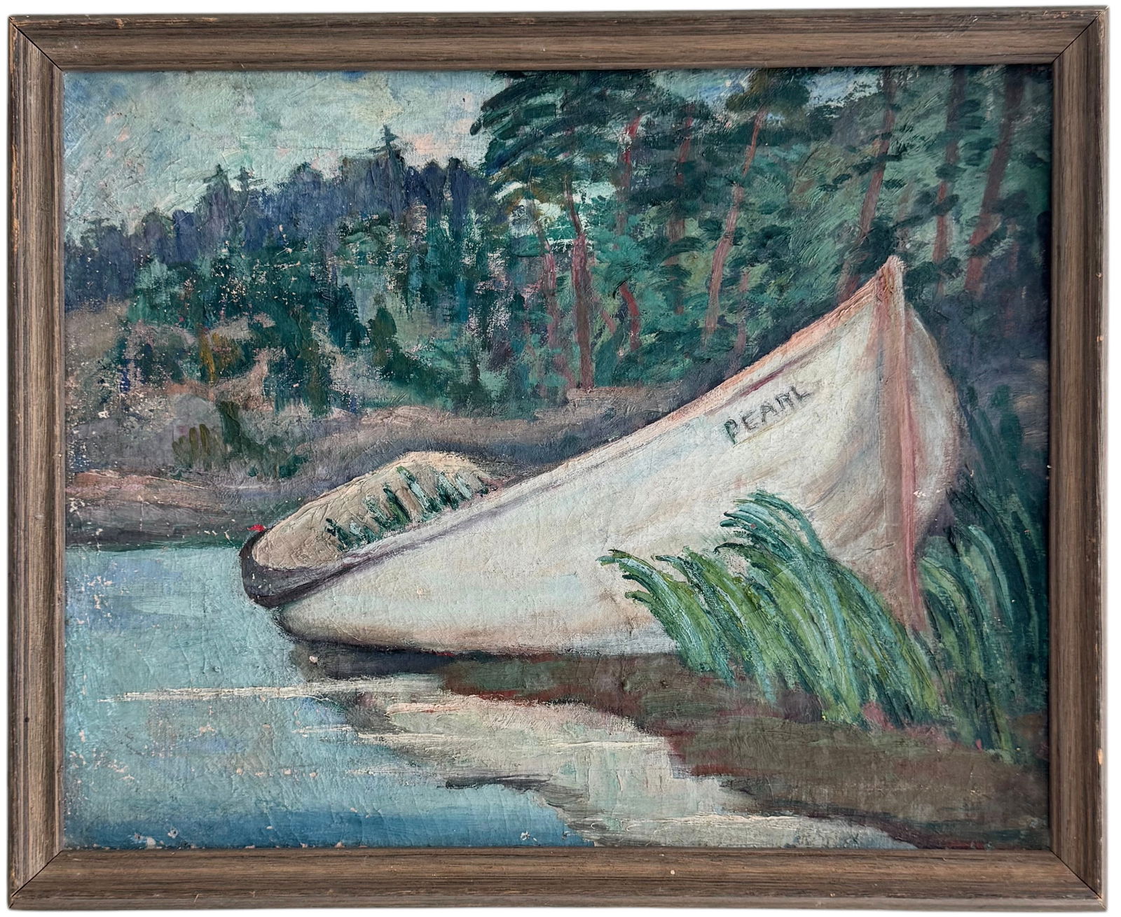 Nicely Framed Antique American School Lake Scene With Boat (1 of 3)