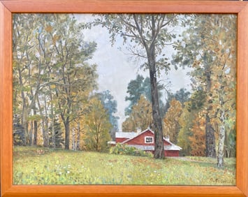 Vintage Russian School Impressionist Landscape With House Signed