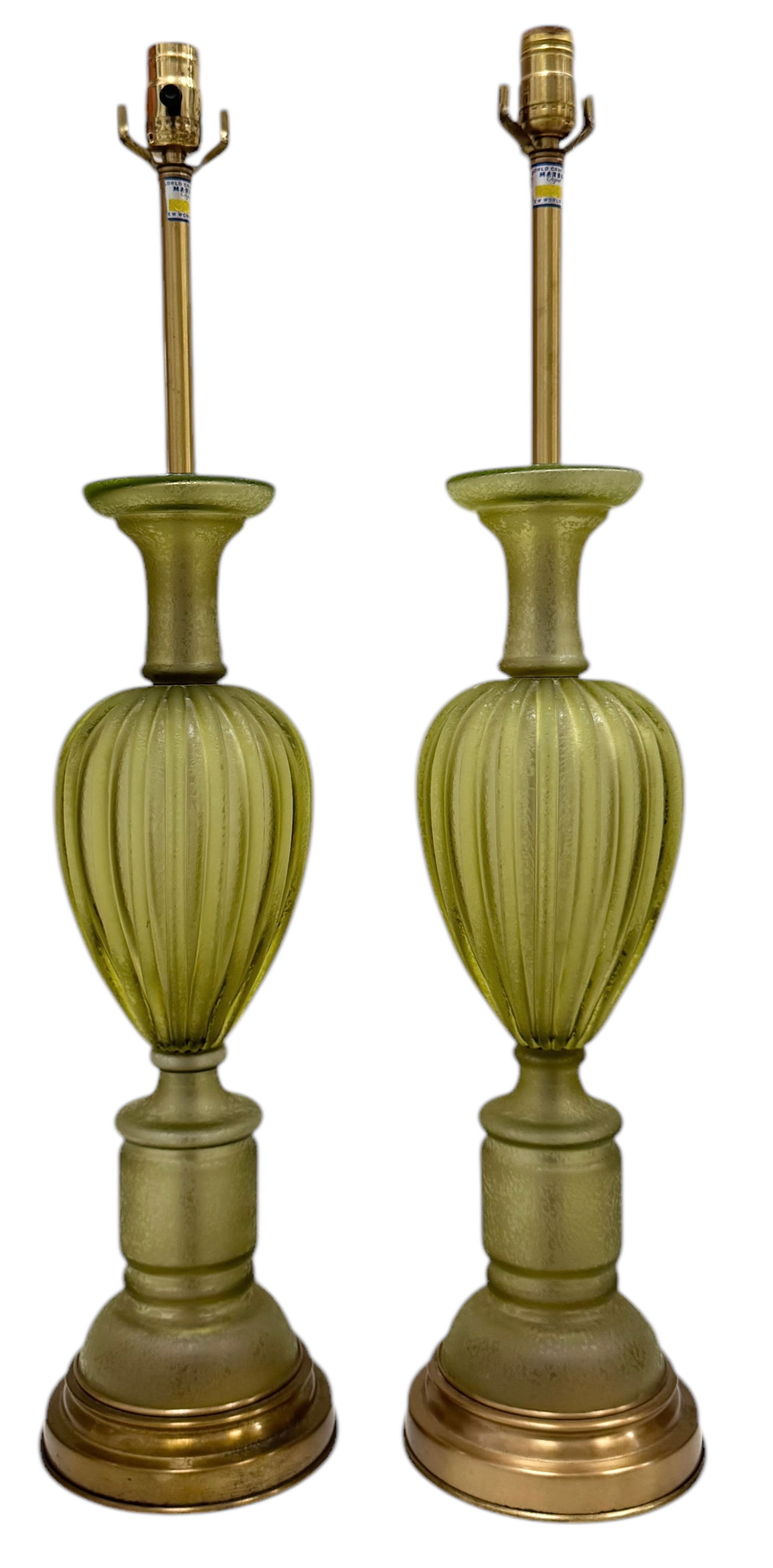 Pair Of Marbro Table Lamps, Venini Corroso Green Glass (1 of 6)