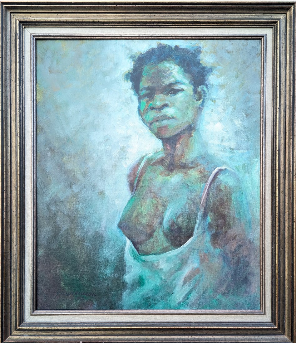 Lyonel Laurenceau (b. 1942, Haitian) Nude Portrait 1972, Important Haitian Artist: Acrylic on 24 x 20