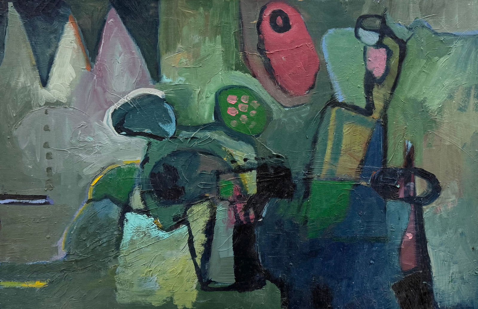 Vintage American School Abstract Painting Oil On Canvas (1 of 4)