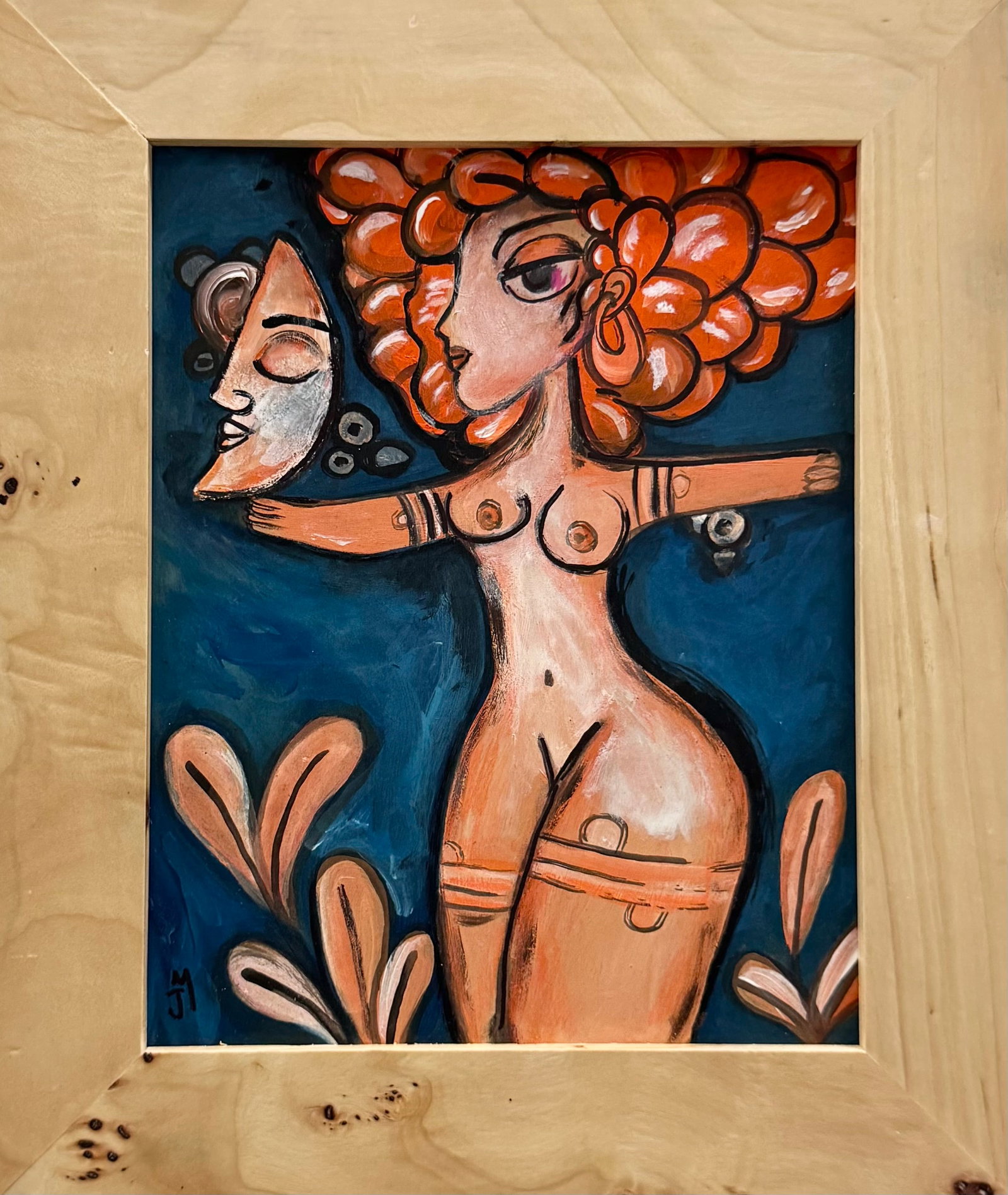Latin American School Modernist Nude With Moon: 13 x 11 in (framed)