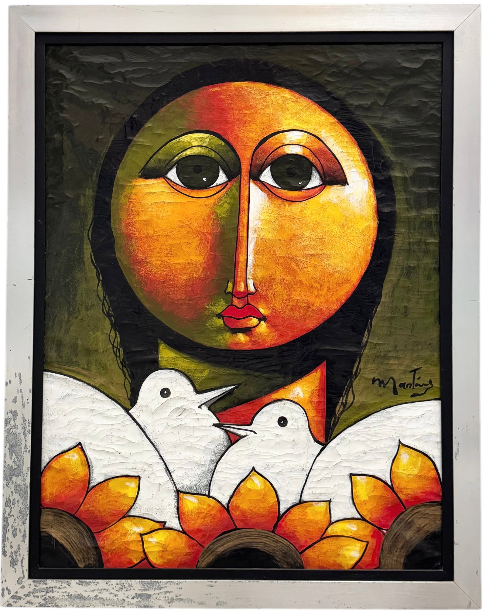 RAFAEL MARTÍNEZ-ROSTRO (20th c, Dominican Republic) Doves: Oil on canvas 40 x 30 in, 44 x 35 in (framed)