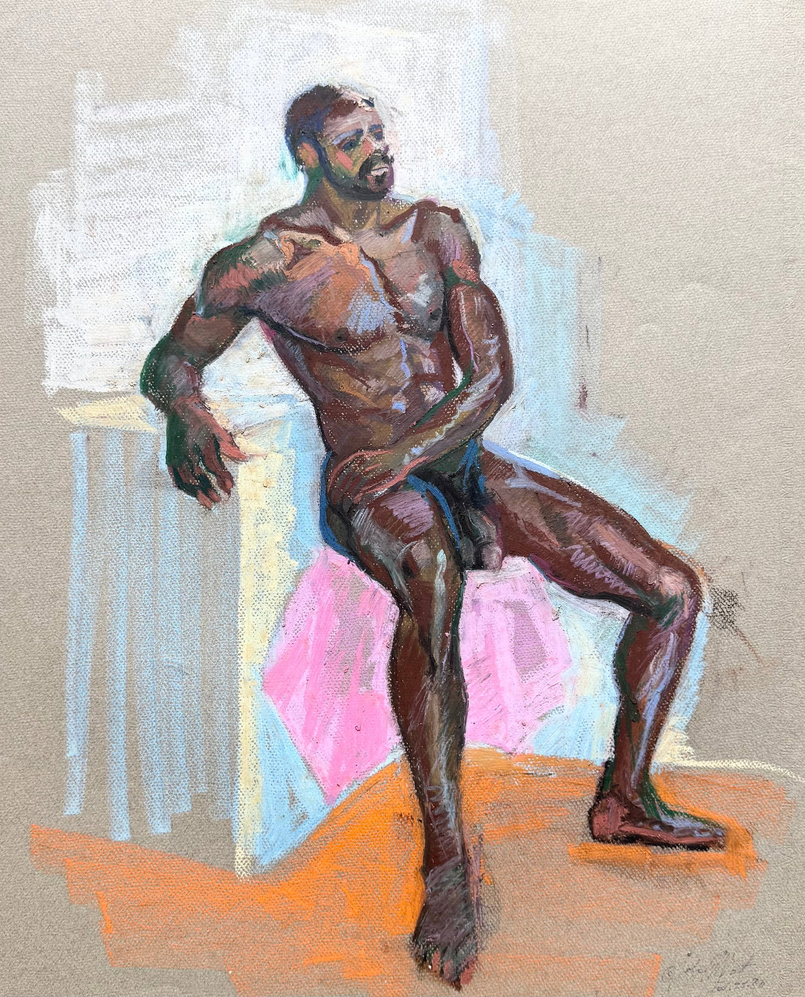 JOHN ELLIOT (1925-2018, American) Black Nude Oil On Paper: Oil on canvas 24 x 20 in (framed)