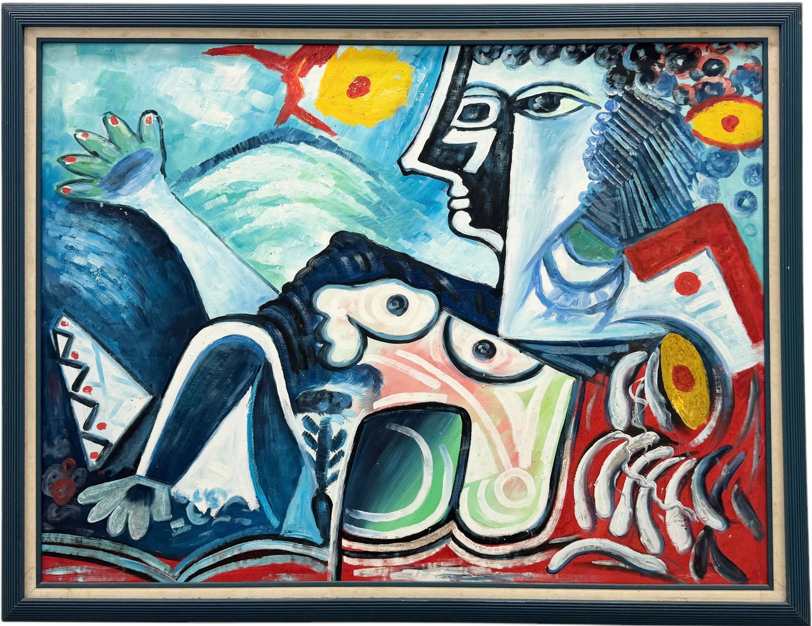 Large American School Modern Cubist Abstract Painting Oil On Canvas (1 of 3)