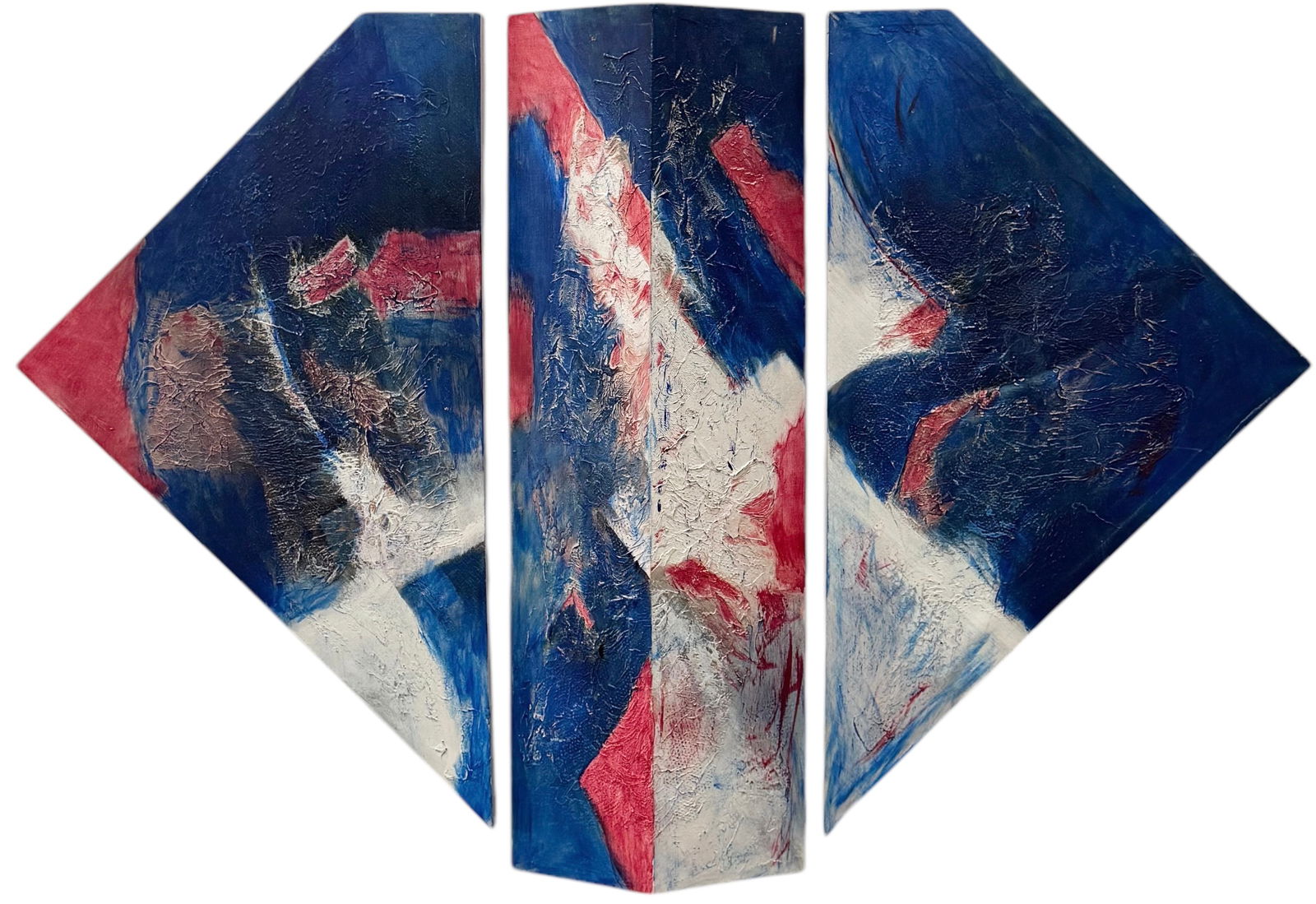 Large Modernist American School Triptych Painting On Formed Canvas 60" (1 of 4)