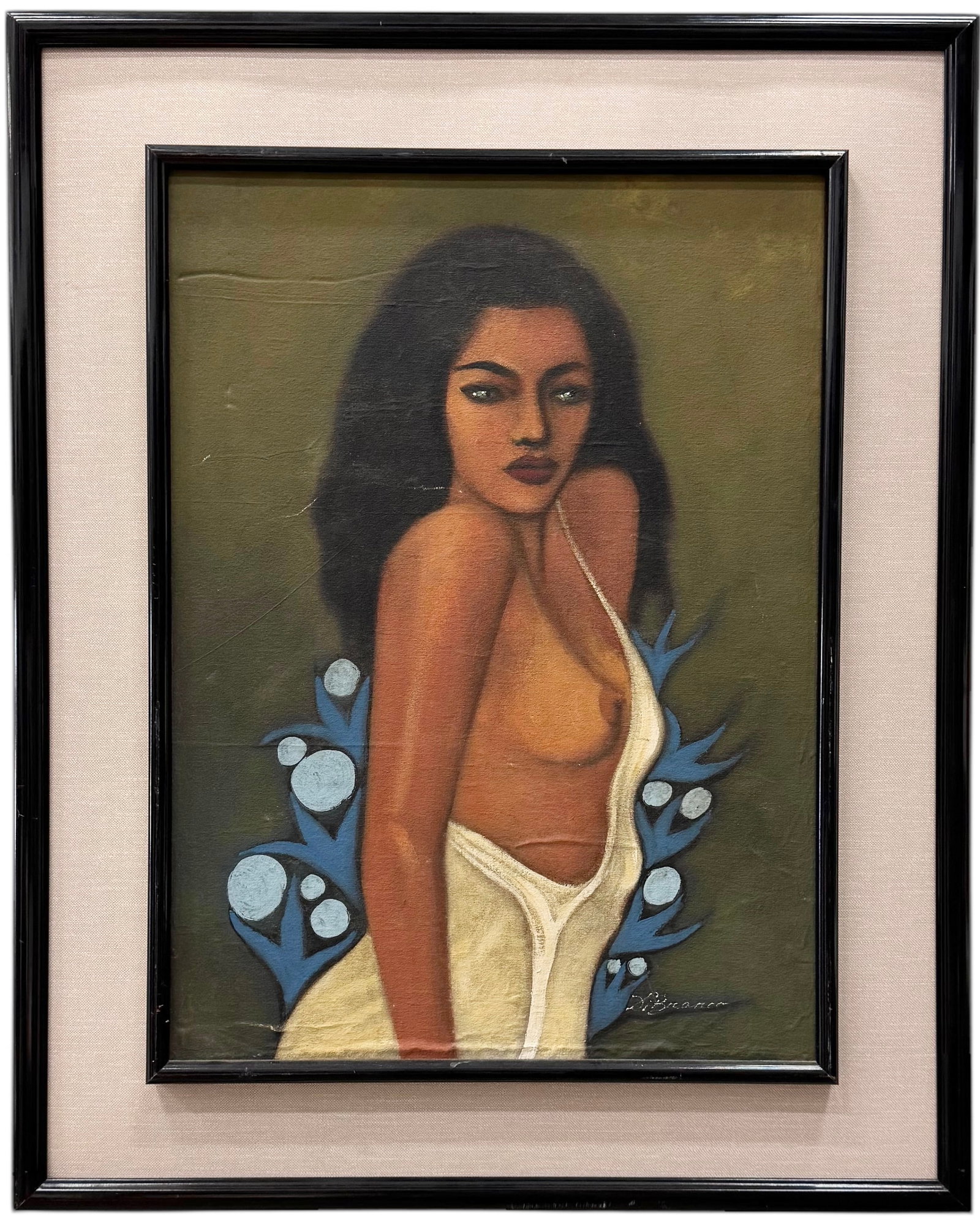 Modernist Brazilian School Nude Portrait Of A Woman Signed: Oil on board 28 x 21 in, 36.5 x 29.5 in (framed)