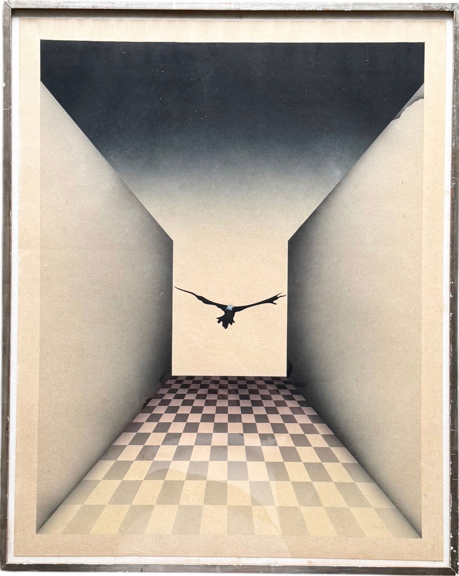 Mid-Century American School Surrealist Watercolor Signed Illegibly (1 of 5)