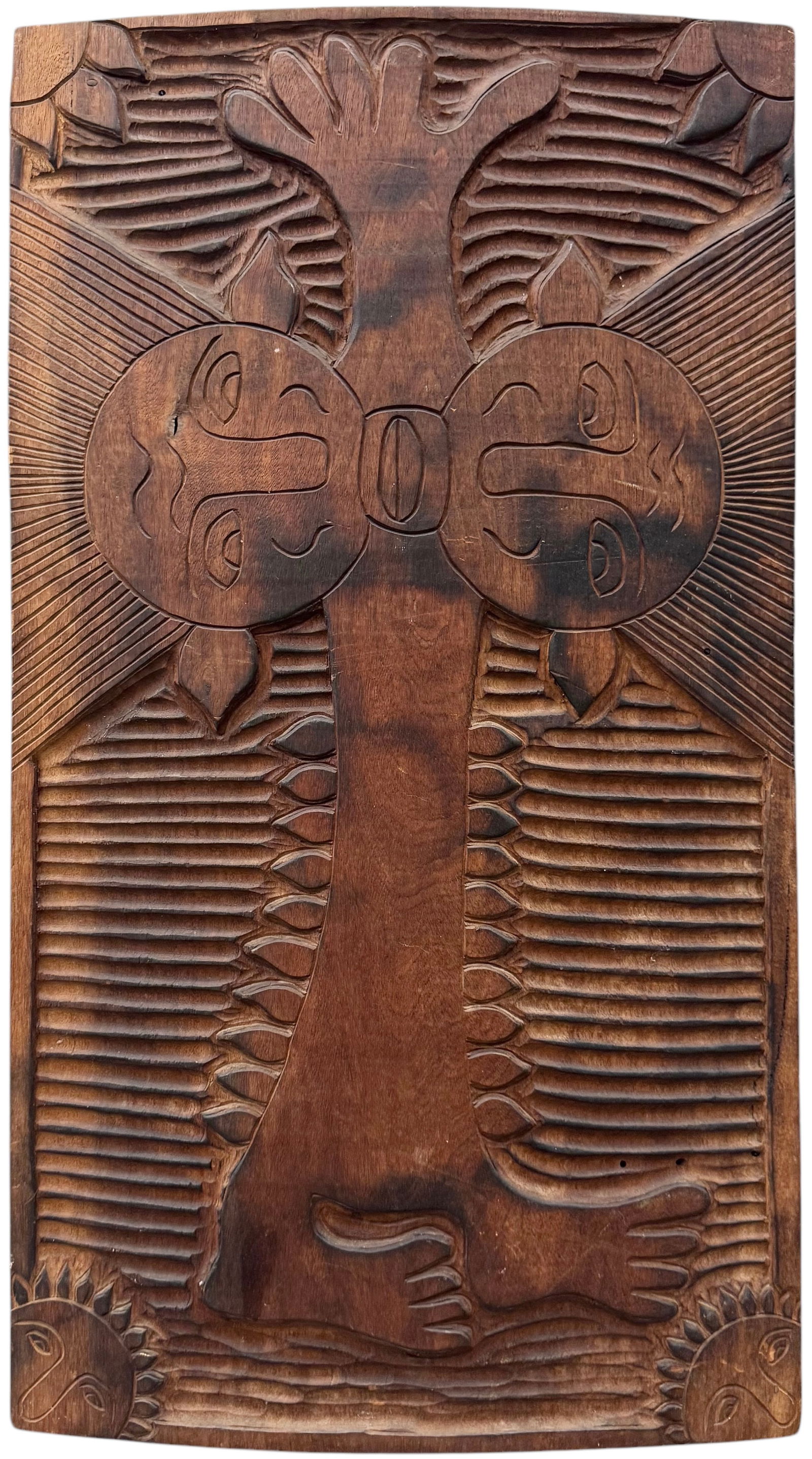 Mid-Century Latin American School Carved Wood Wall Sculpture Signed Verso (1 of 4)
