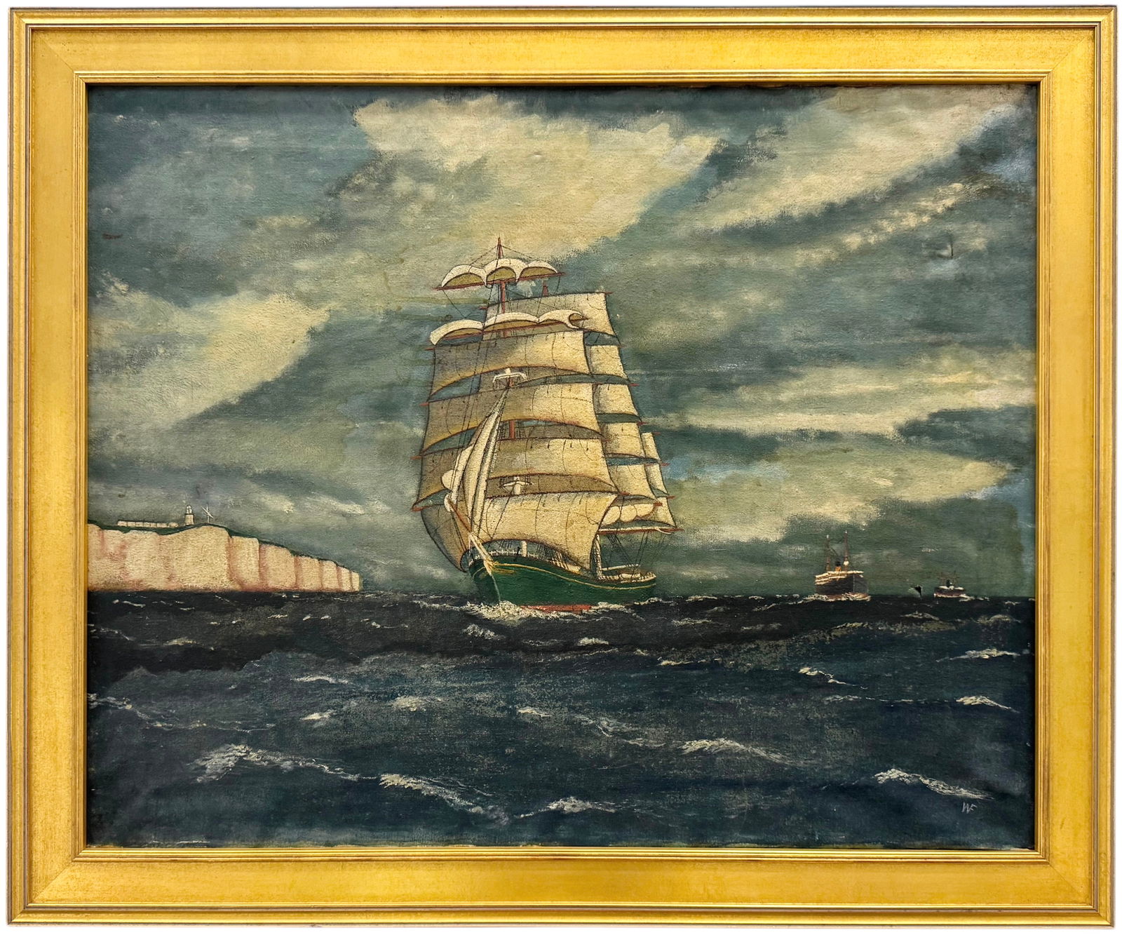 Early 20th Century English School Clipper Ship Nautical Seascape Painting Monogrammed (1 of 4)