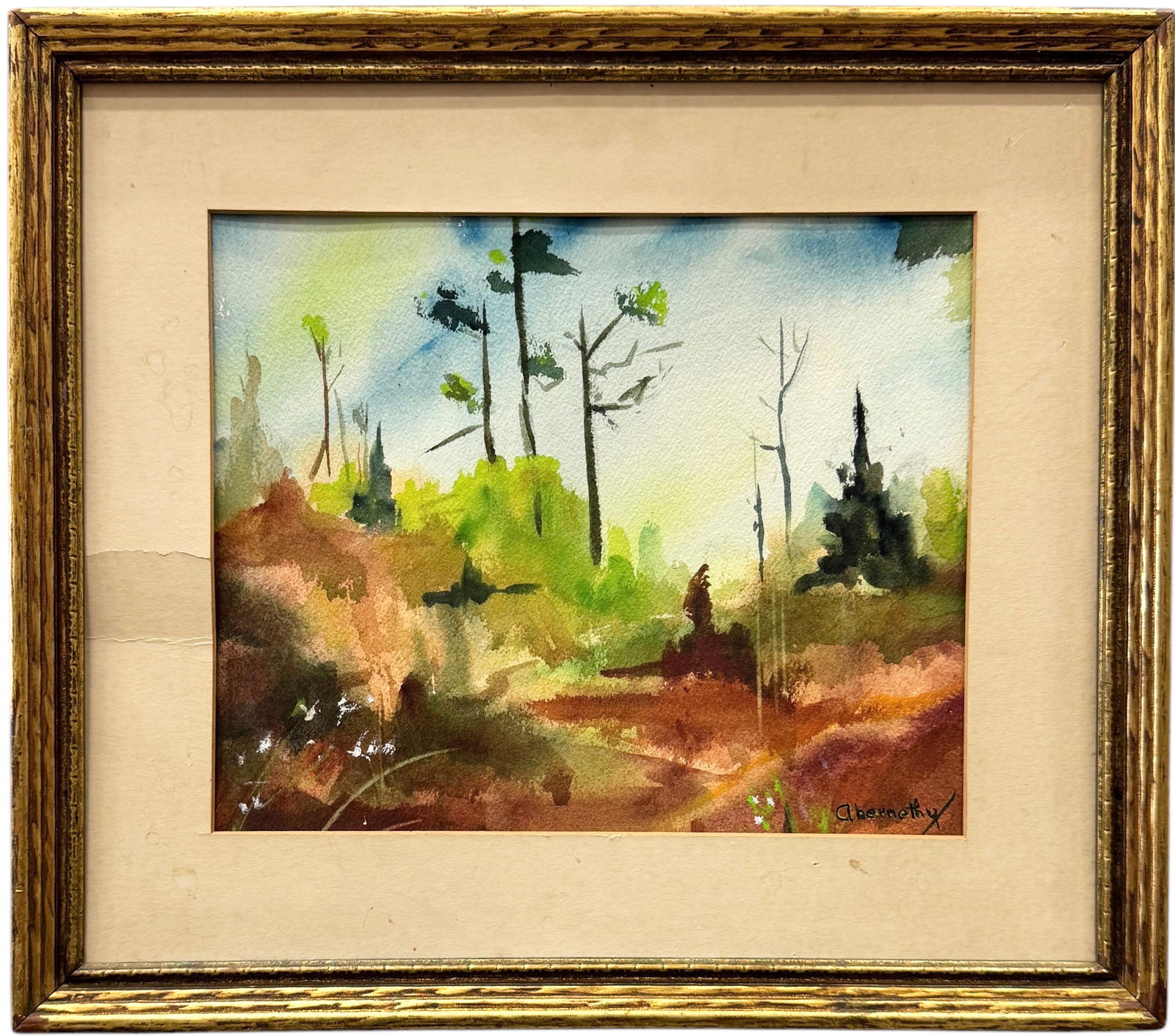 Vintage American School Watercolor Landscape Signed Abernathy (1 of 3)