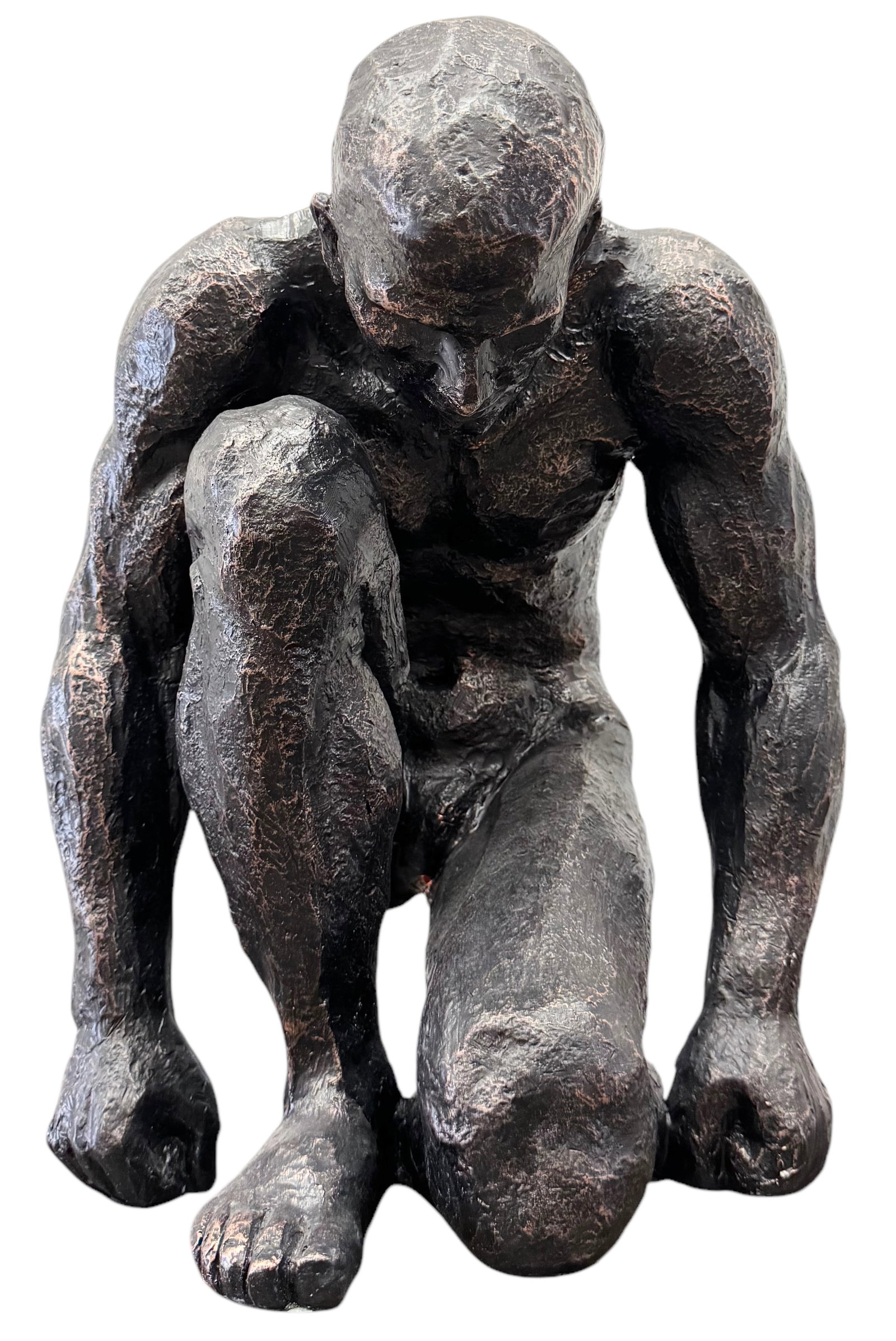 Contemporary Composite Sculpture Of A Nude Male: Size 15.5 x 15 x 11 in