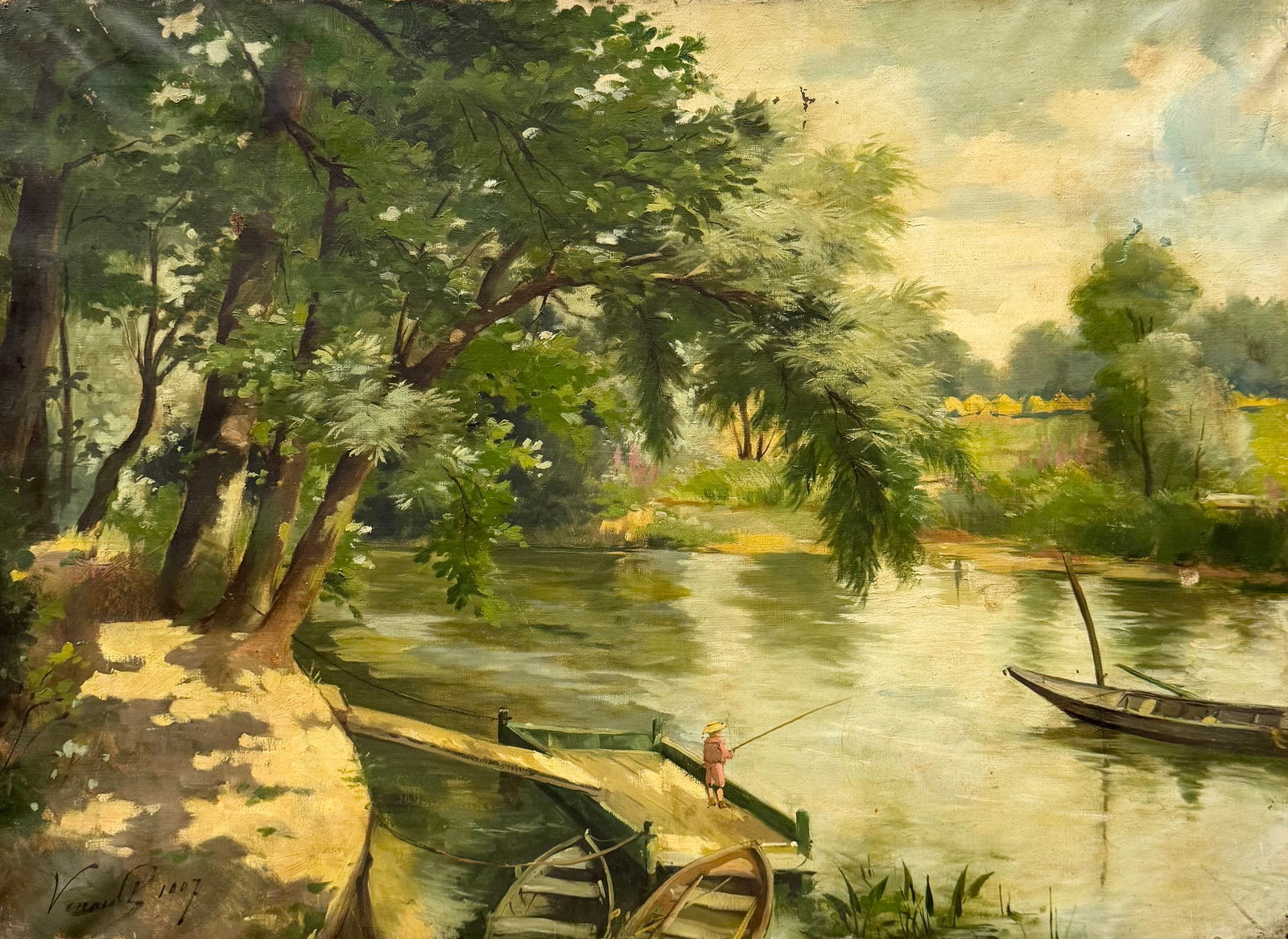 Early 20th Century French Impressionist Barbizon School Lake Landscape Signed (1 of 3)