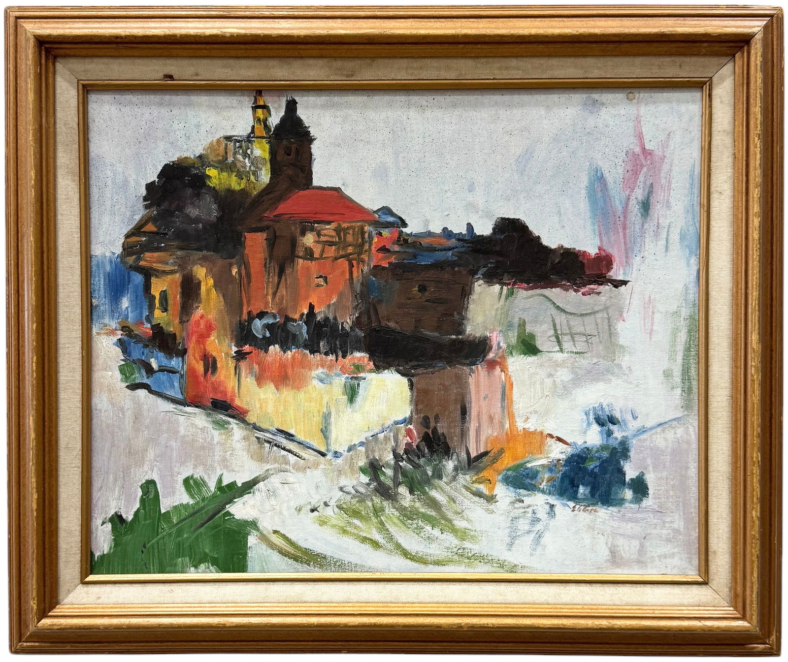 Vintage American School European City Scene Signed Illegibly (1 of 3)