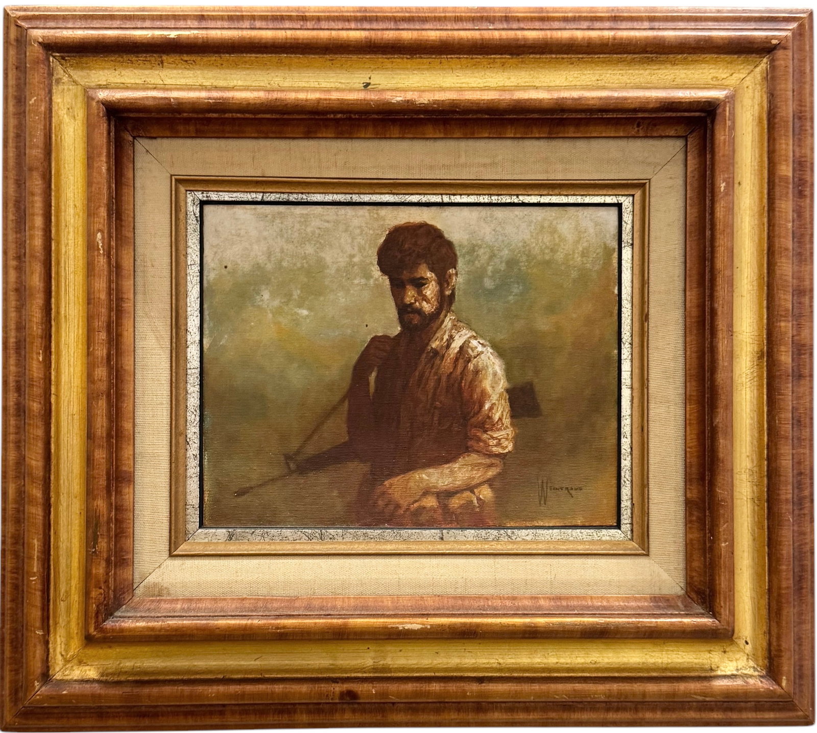 WILLIAM WEINTRAUB (1926-1991, Israeli) Soldier: Oil on board 7 x 9 in, 15 x 17 in (framed)