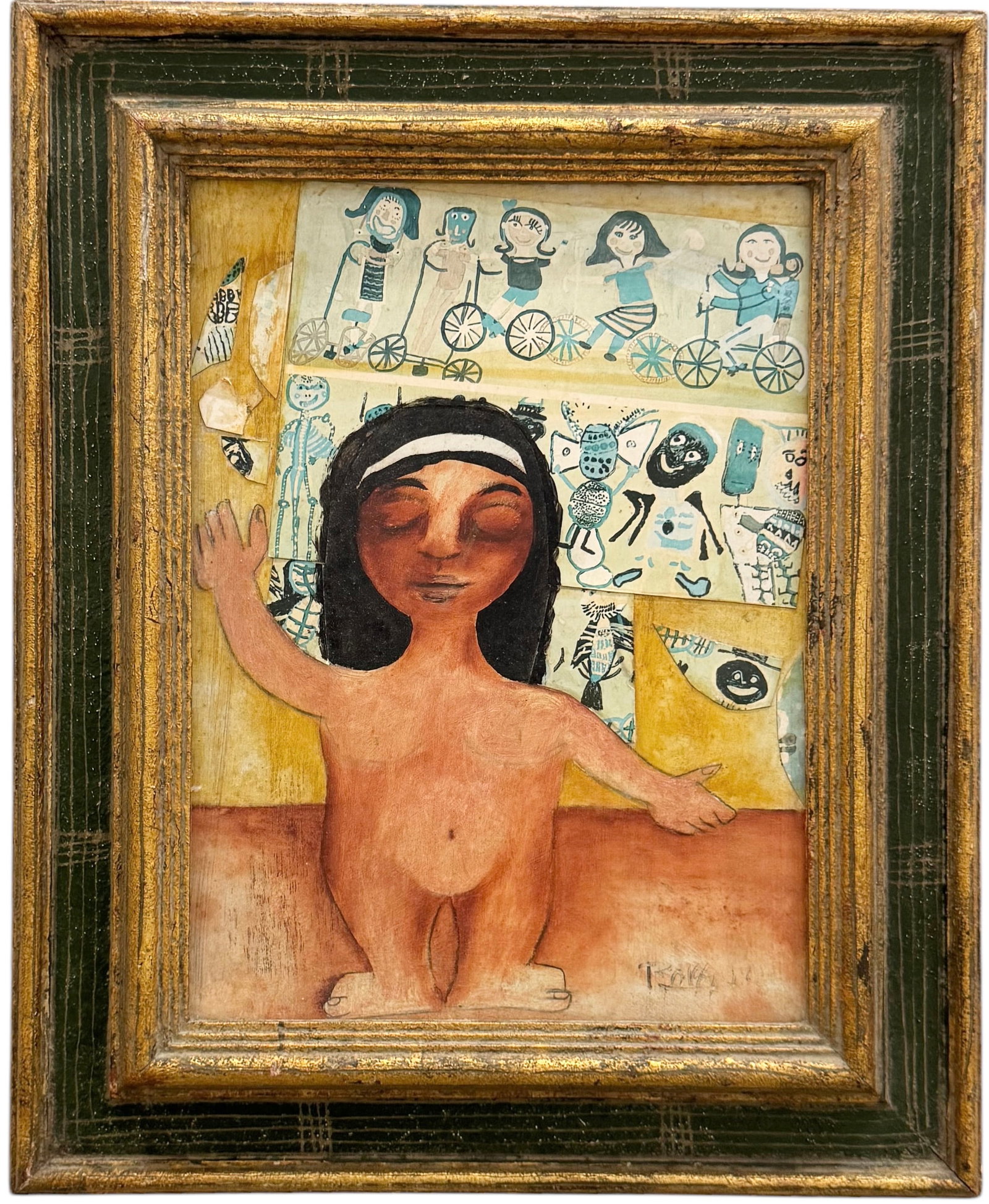 JUDSON REYNOLDS BRIGGS Nicely Framed Mid-Century American Modernist Nude: Mixed media on board 12 x 9 in, 16.5 x 13.5 in