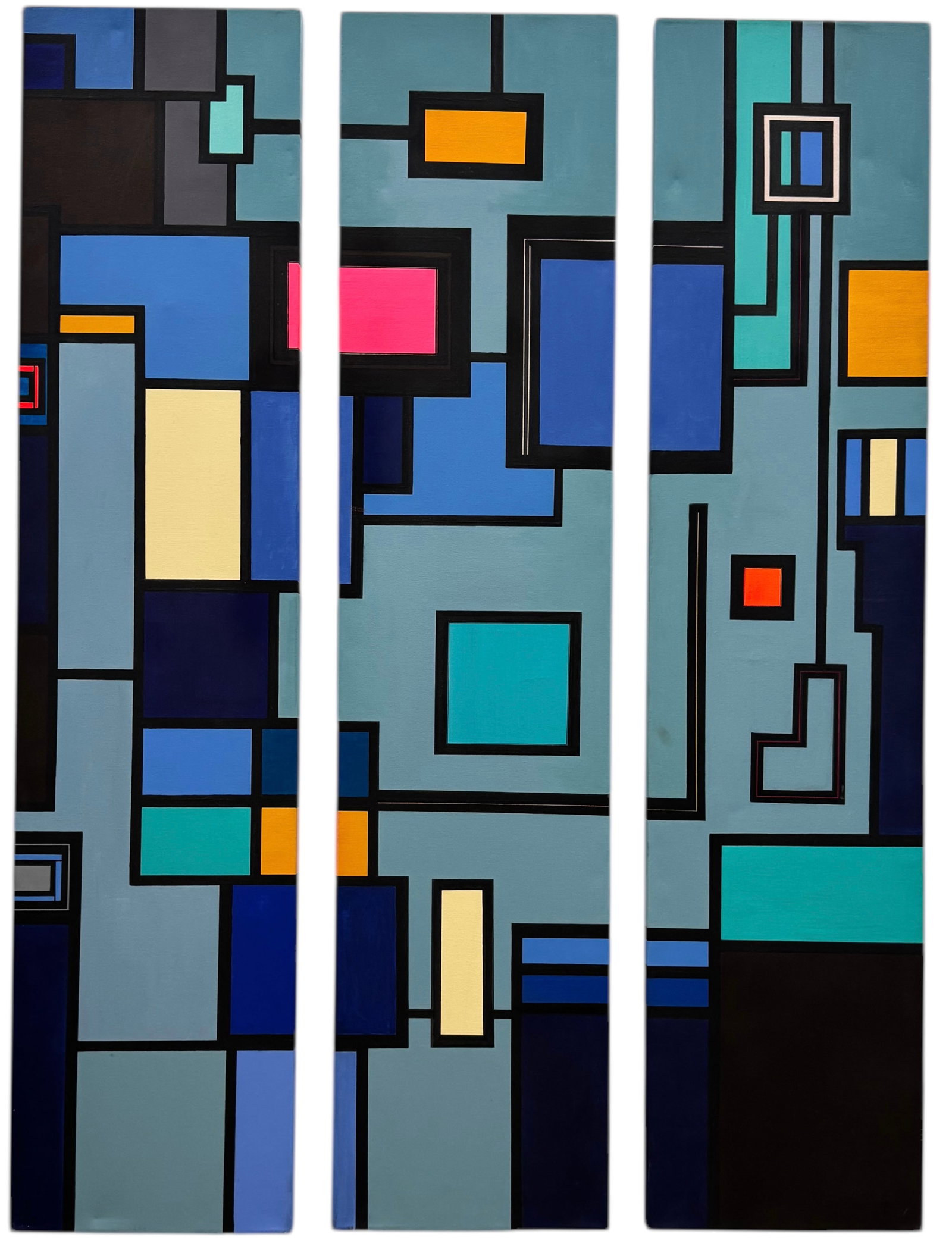 JEAN LUC THEBAUD Large Modern Abstract Triptych "Inside Computer" (1 of 5)