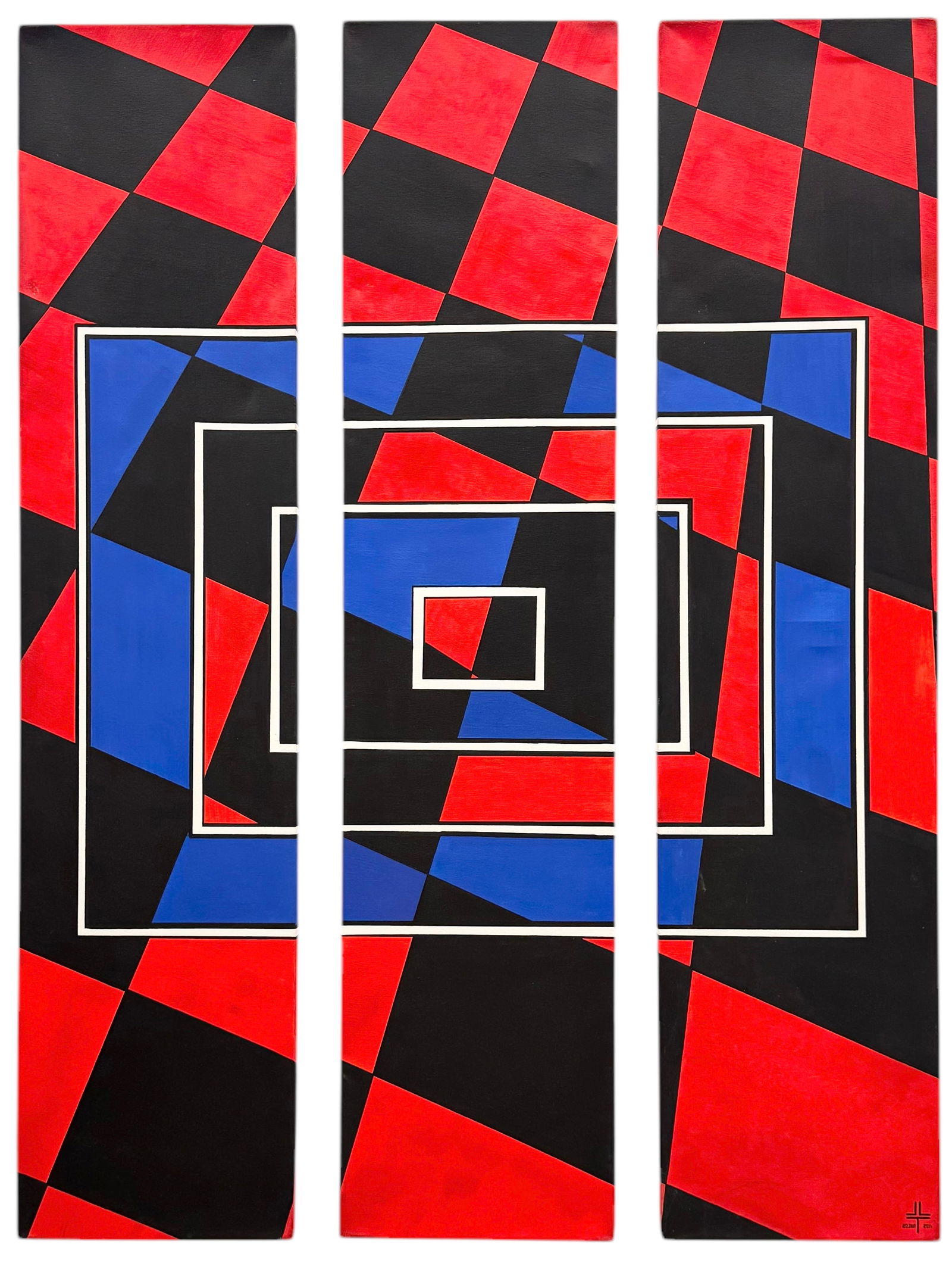 JEAN LUC THEBAUD Large Modern Op Art Abstract Triptych (1 of 4)