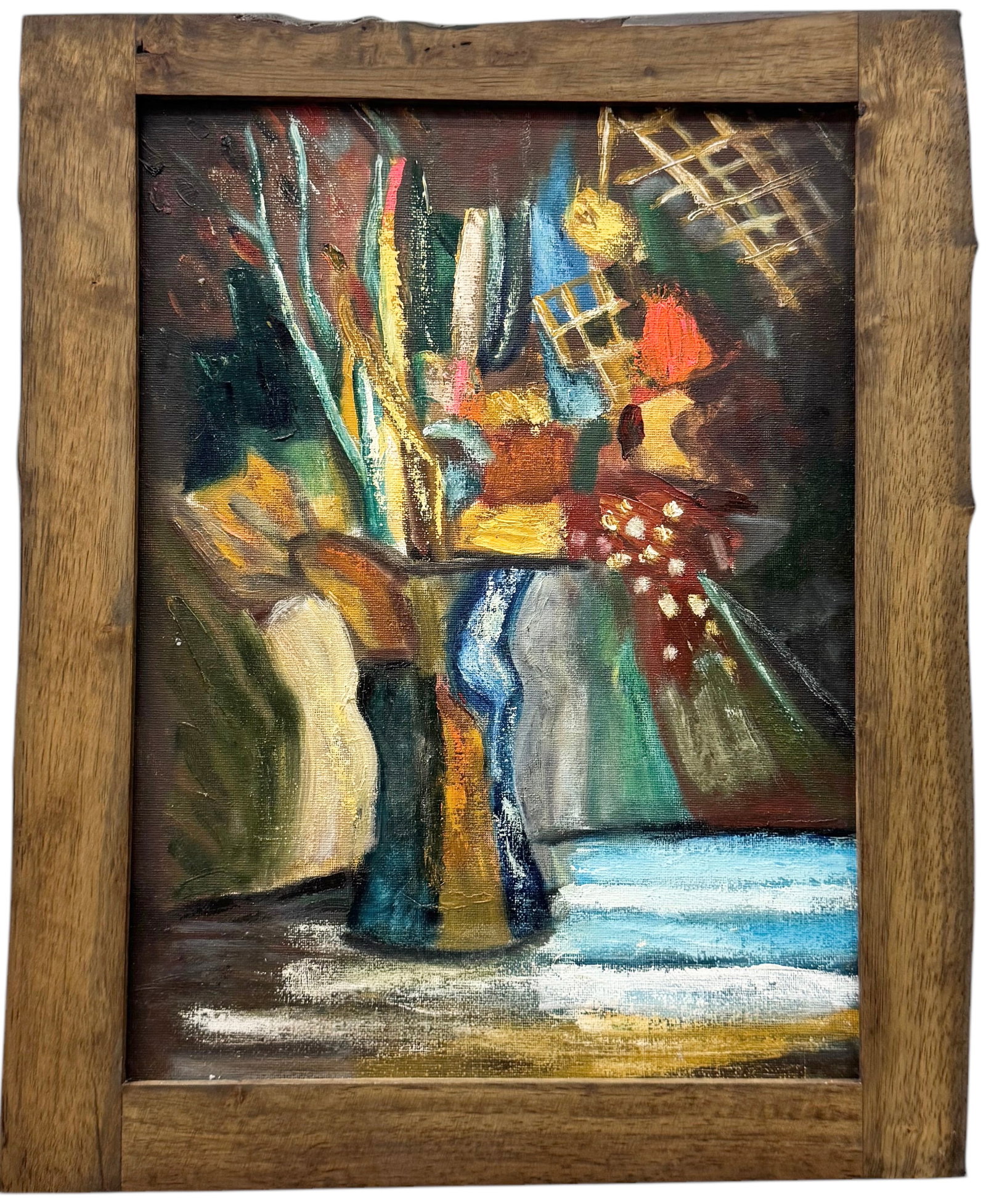 Modernist Still Life Of Flowers Oil On Board: 18.5 x 14.5 in (framed)