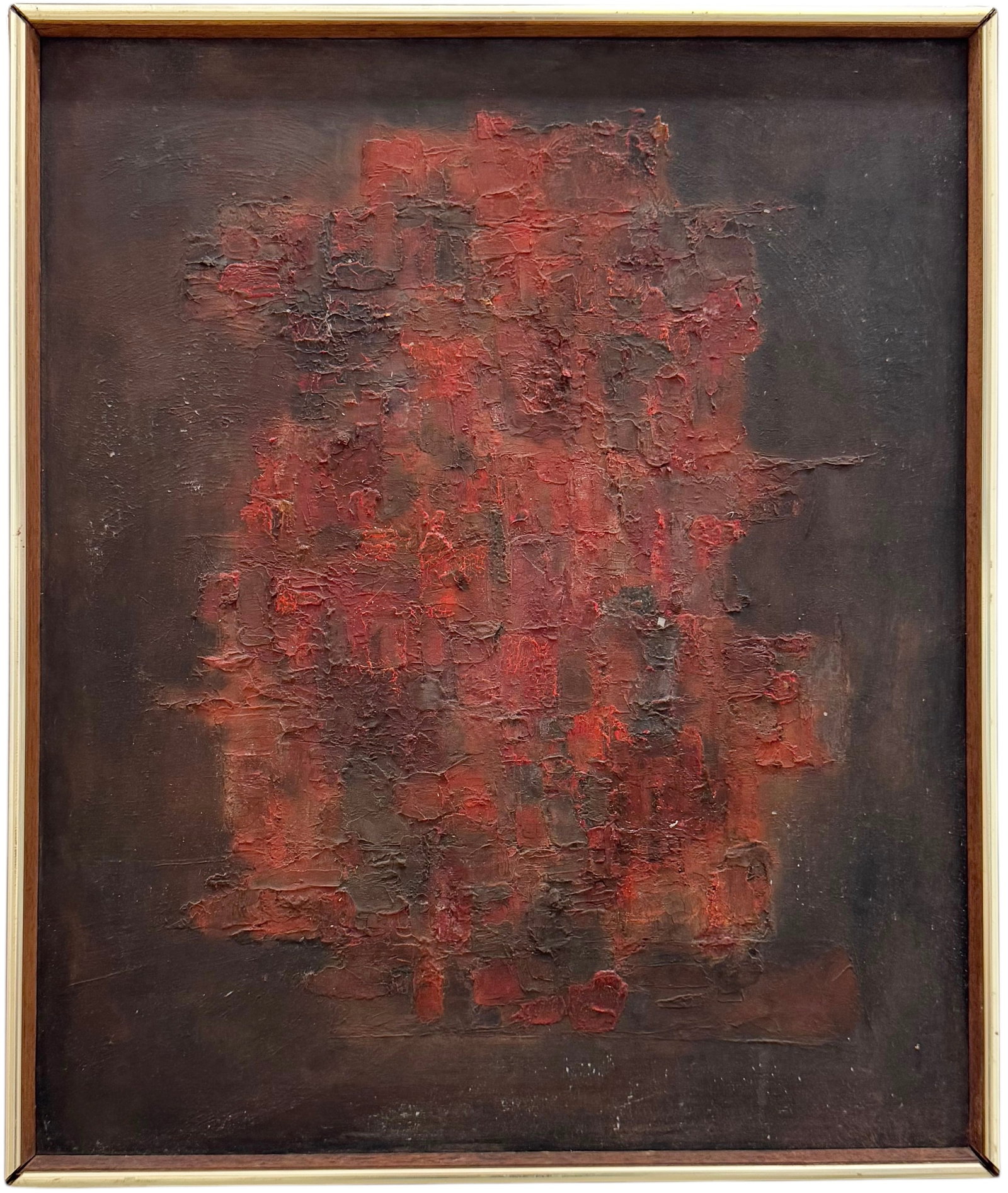 Mid-Century Modern American School Abstract Expressionist Painting: Oil on bord 20 x 17 in, 21 1/4 x 18 1/4 in (framed)