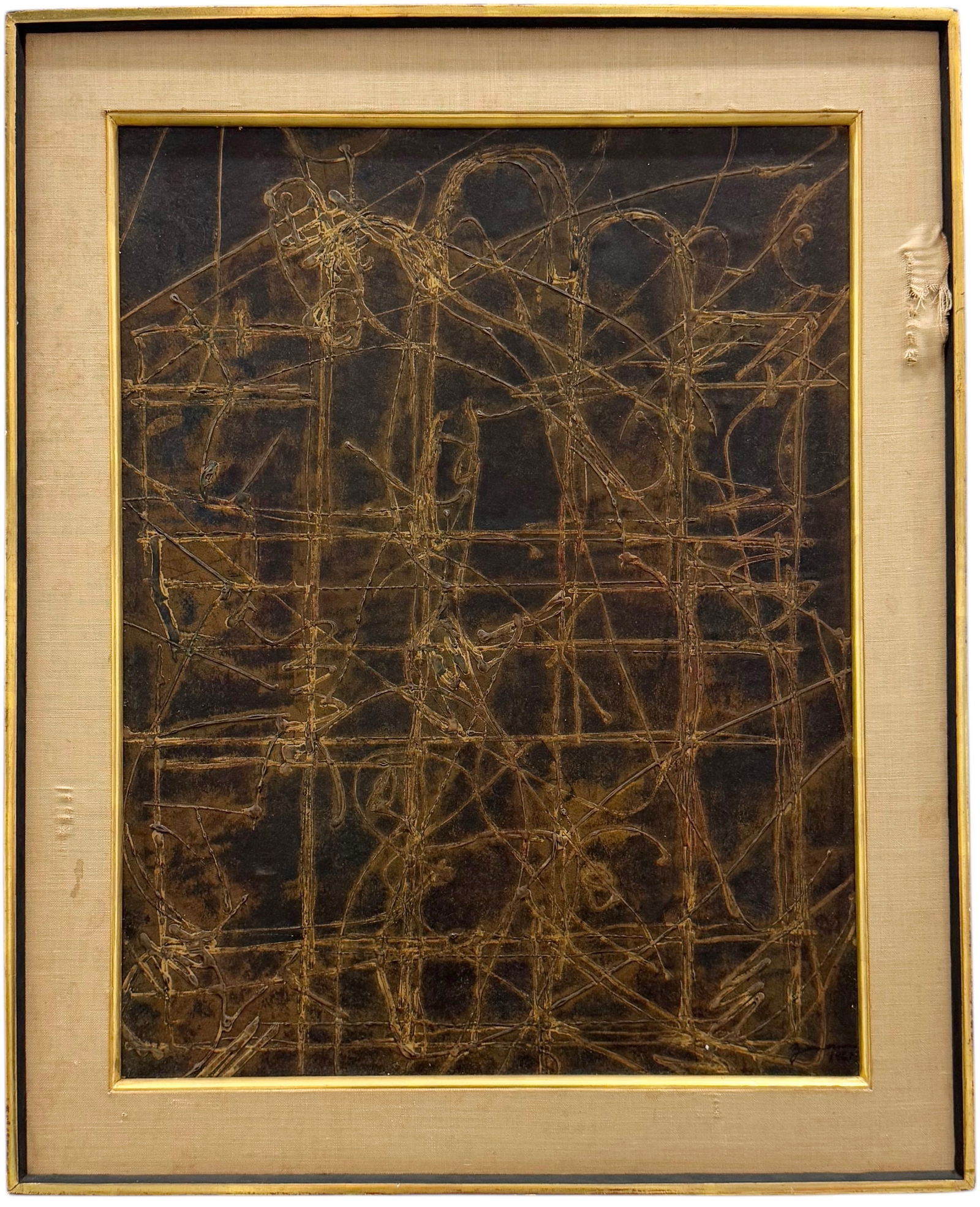 Mid-Century Modern Abstract Illegible Signature 1961 Texturized Oil On Board (1 of 4)