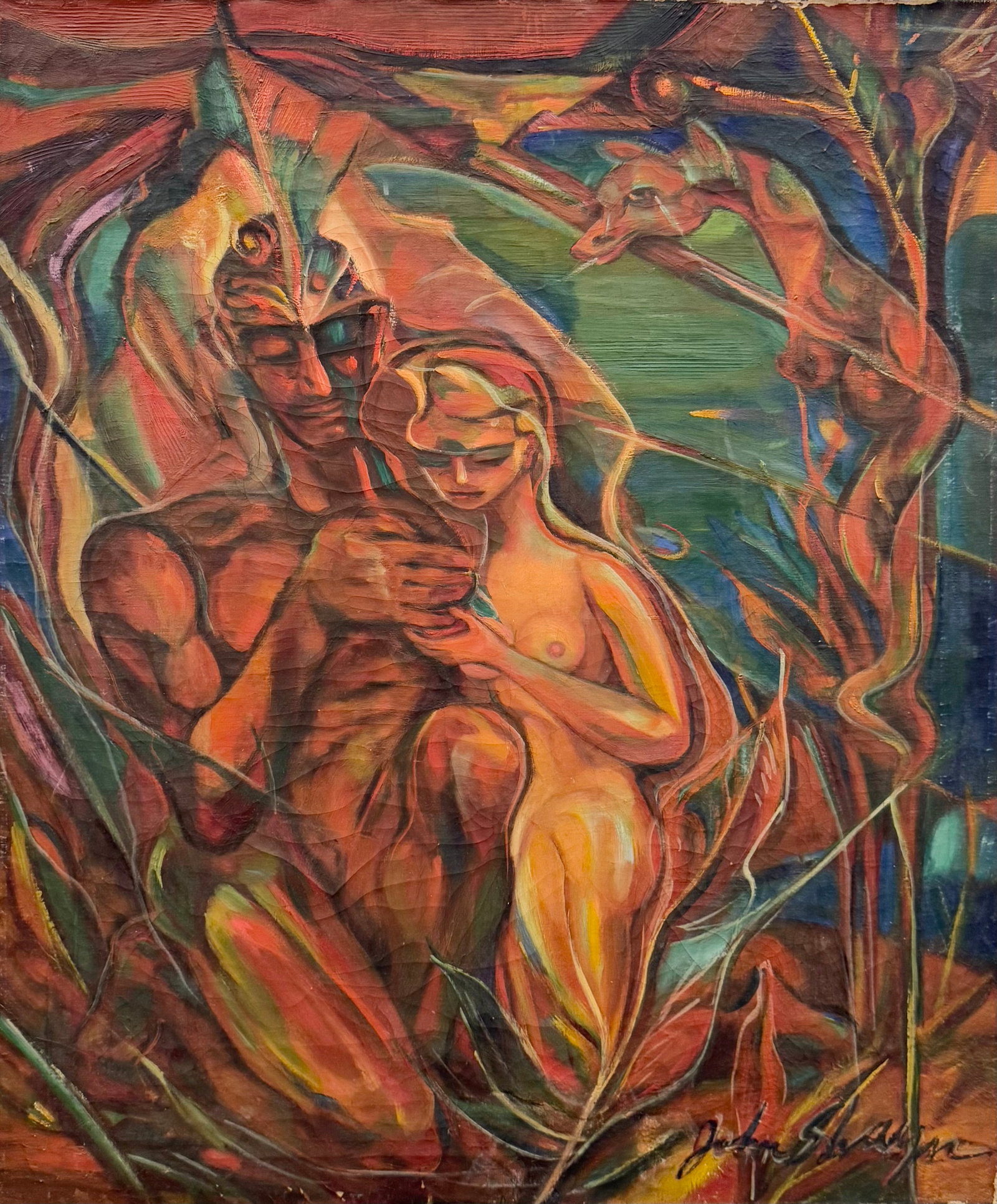 JOHN SHAYN (1901-1997, Ukranian): Oil on canvas 36 x 30 in. He was born Jacob Sheinfine in 1901 in the Ukraine and brought to Chelsea, Massachusetts by his family as an infant. His first language was Yiddish. He studied at Boston Univ