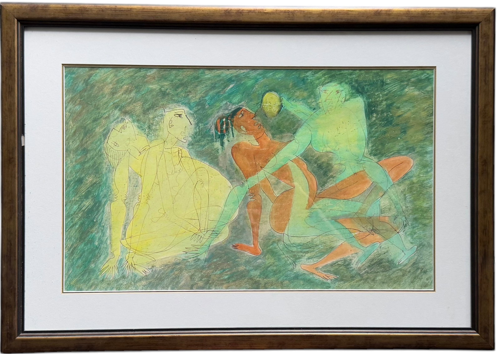 GEORGETA GIGI ARAMESCU (1910-1994, Romanian American) Cubist: Watercolor on paper 22.5 x 13.5 in, 30 x 21 in (framed)