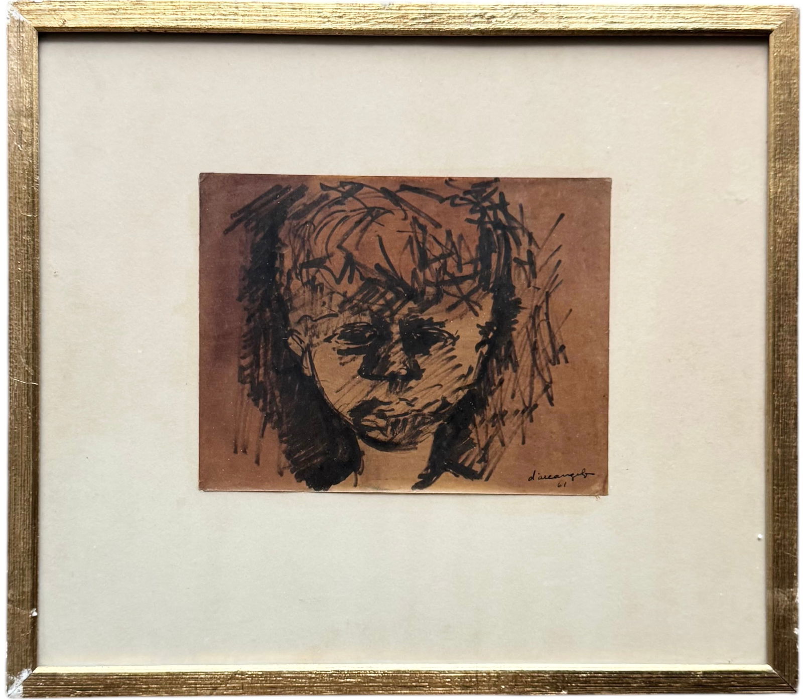 Mid-Century Modernist Drawing Signed D'Arcangelo 1961, Nicely Framed (1 of 3)