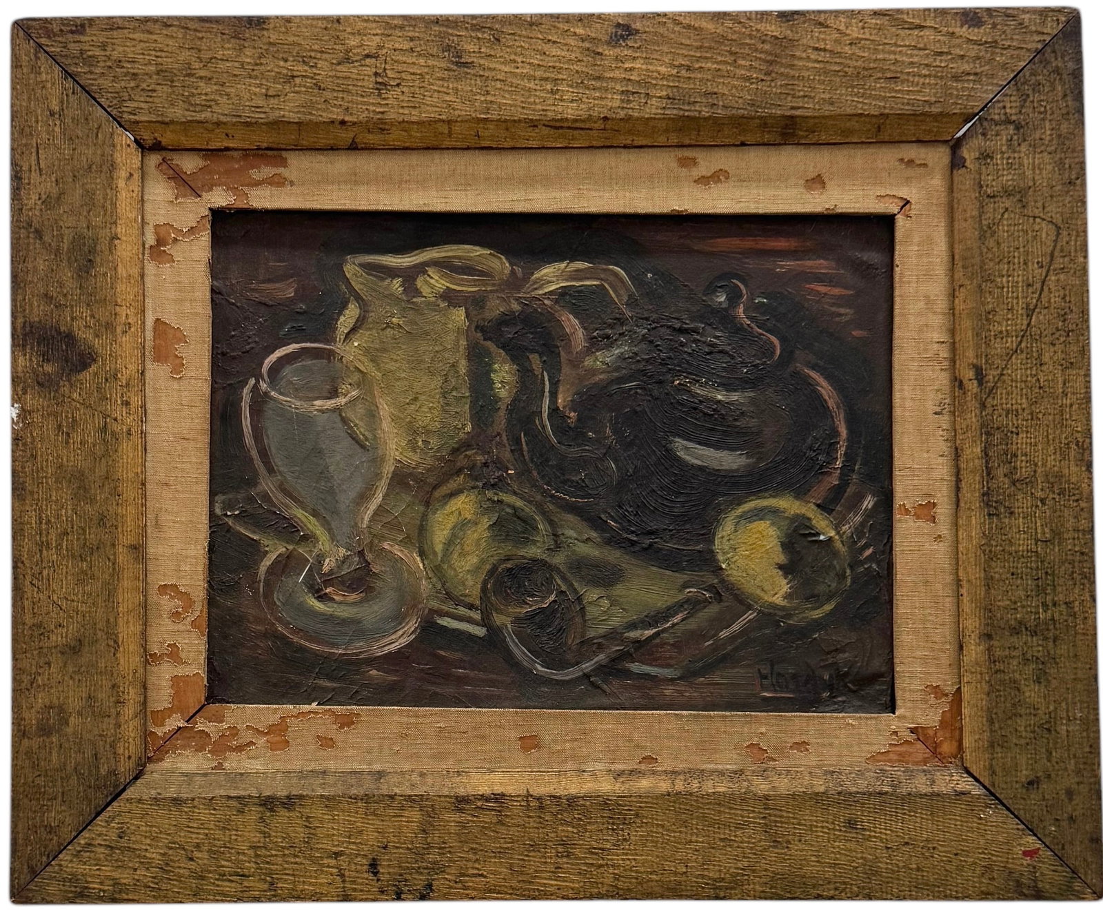 GERARD HORDYK (1899-1958, Dutch) Still Life: Oil on canvas 13 1/4 x 9 3/4 in, 19 1/2 x 16 1/2 in (framed). Gerard Hordijk was born in The Hague in 1899 and died in Amsterdam in 1958). Neighbor and good friend of Piet Mondriaan.