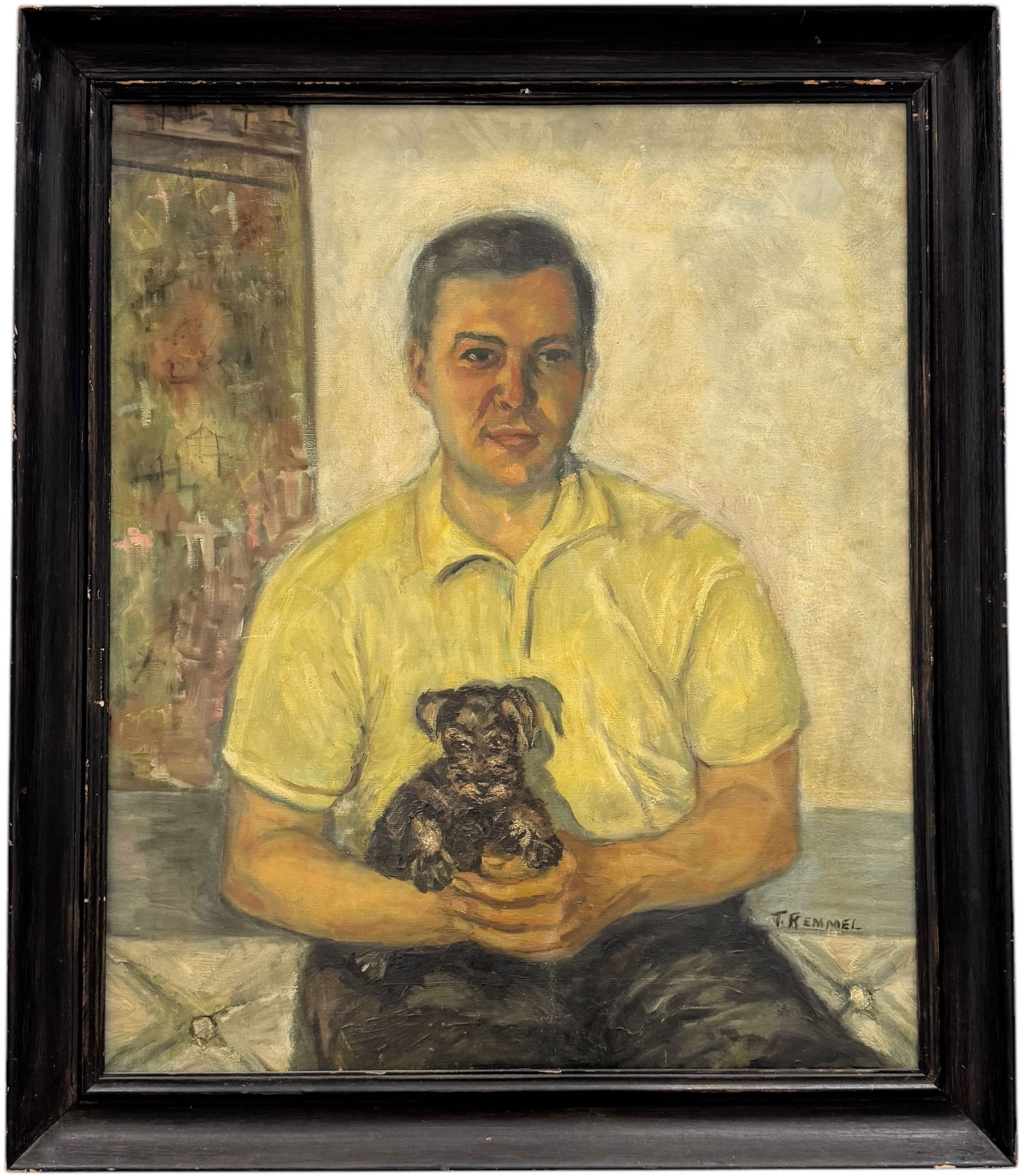 Vintage American School Portrait Of A Man & His Dog Nicely Framed Oil On Canvas (1 of 4)