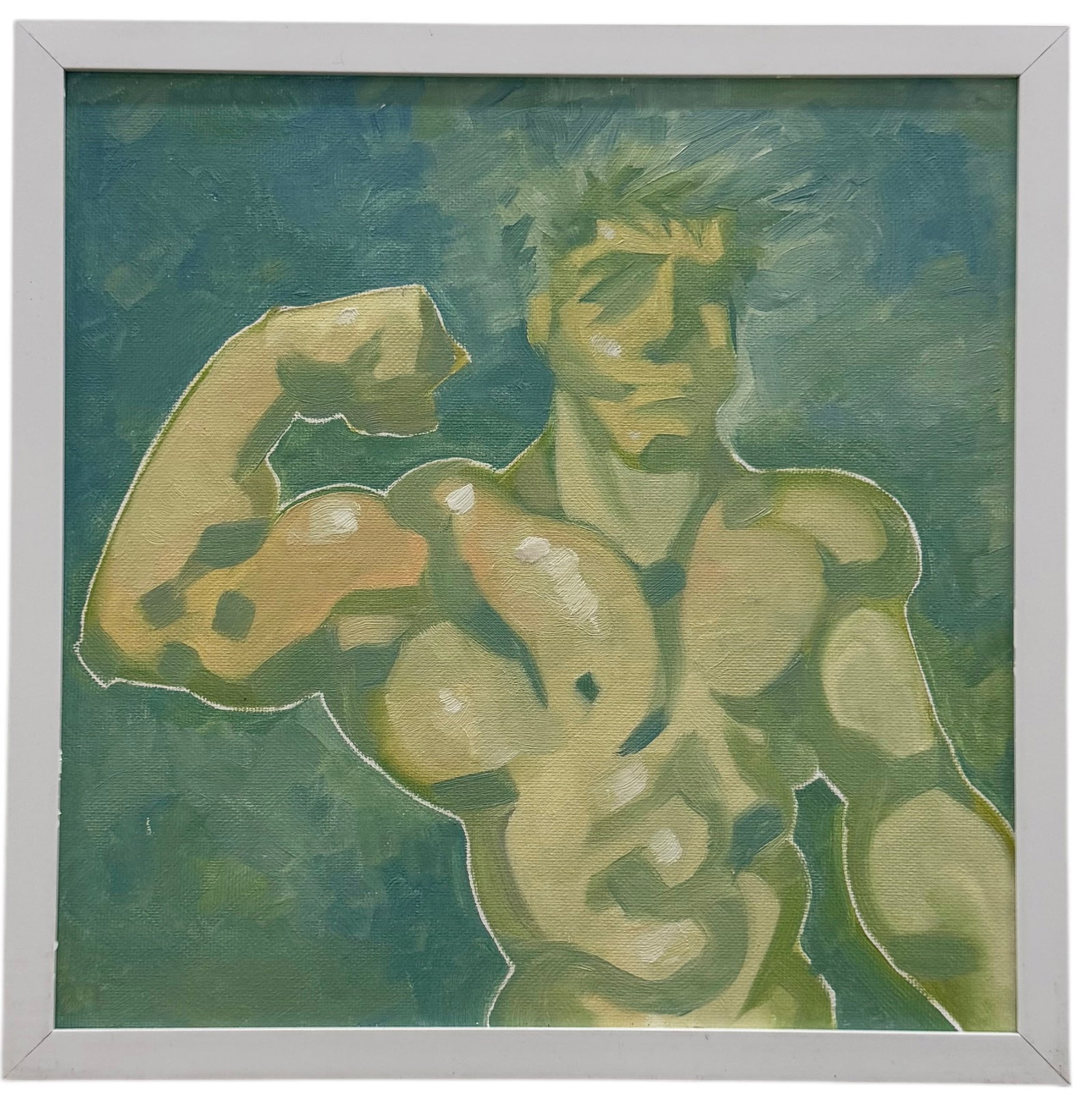 Nicely Framed Contemporary Modernist Male Nude Oil On Board: Oil on board 13 x 13 in