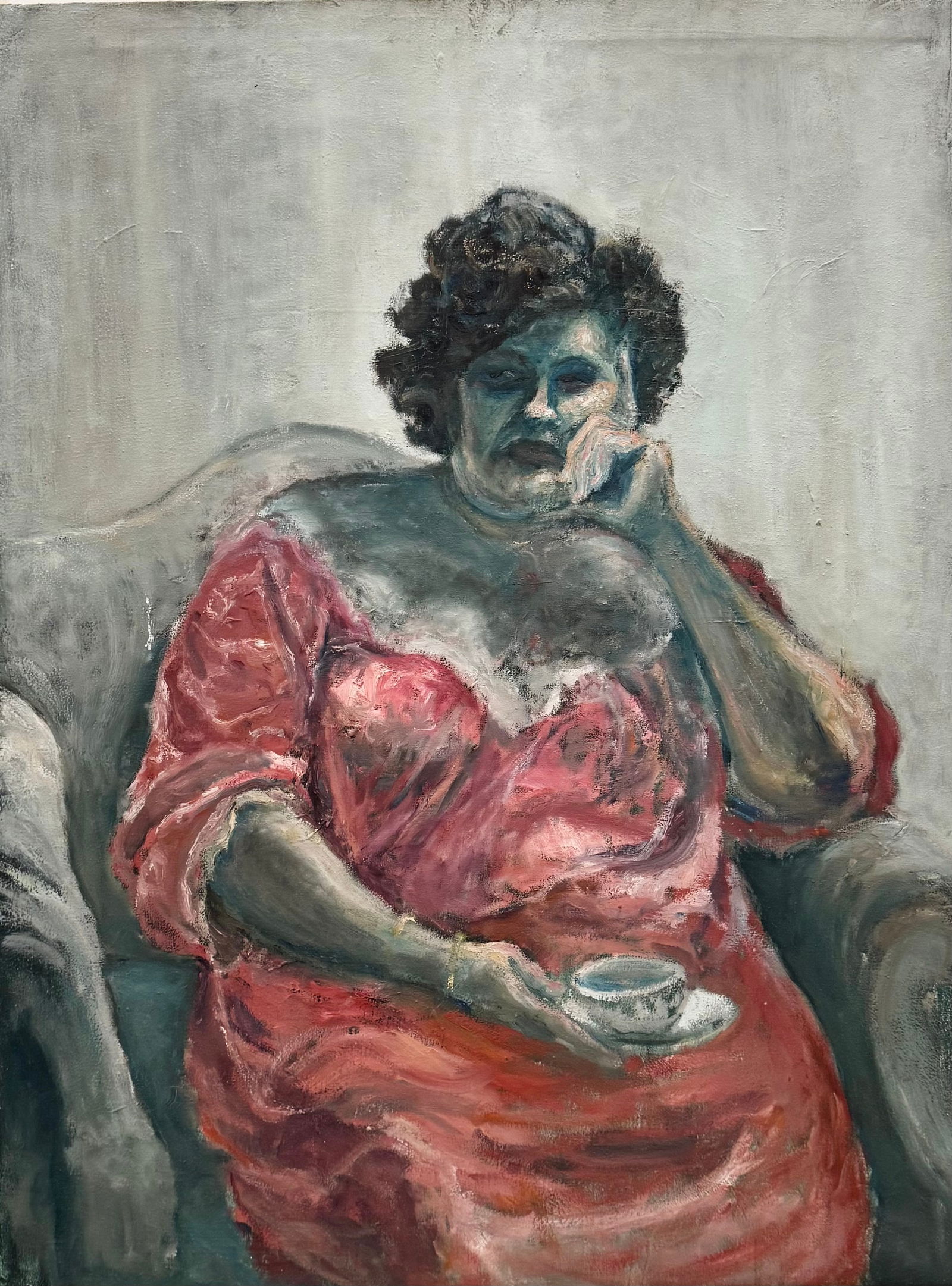 Monumental Grotesque Portrait Of A Woman In The Style Of Francis Bacon: Oil on canvas 49.5 x 38 in