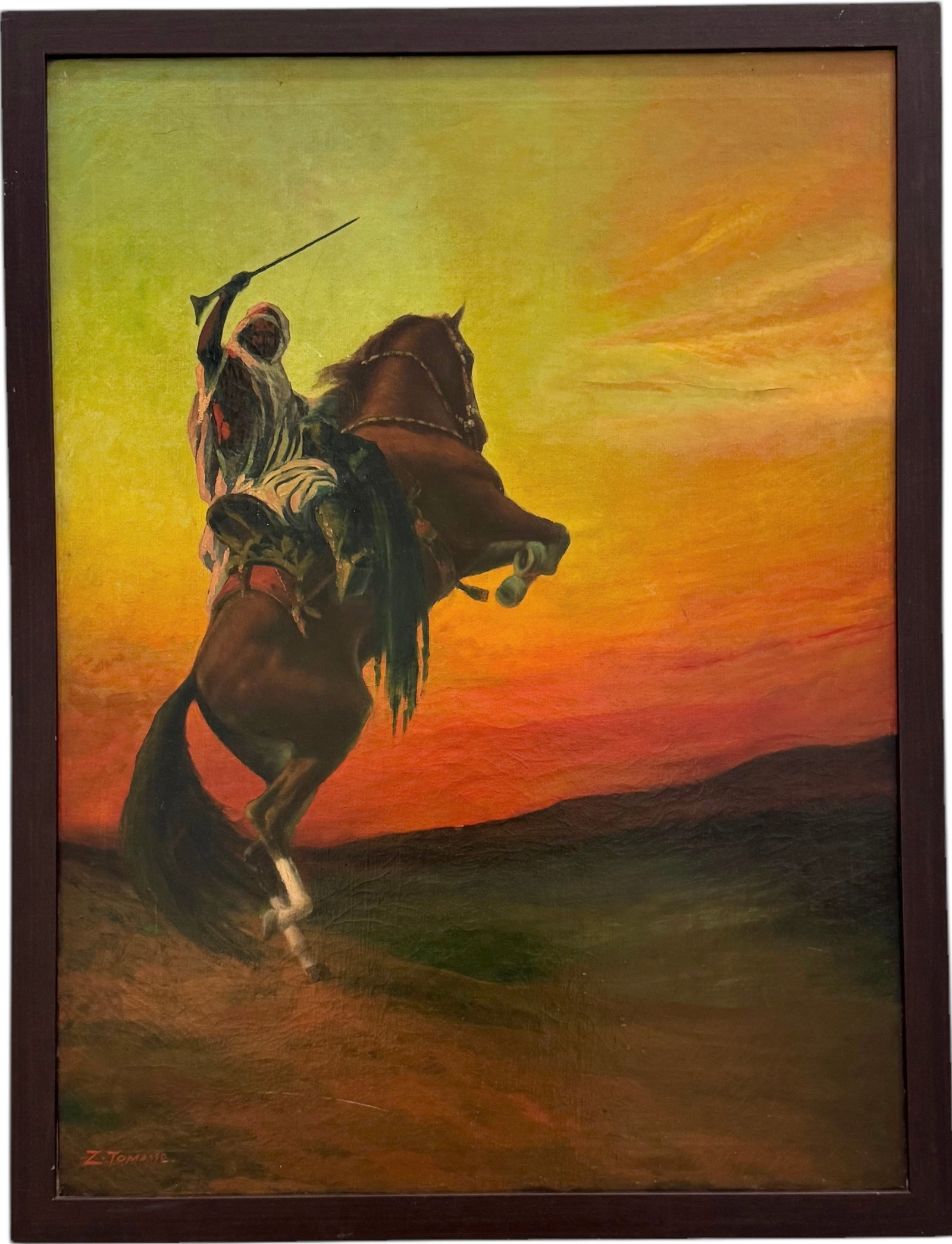 Zaccharia Tomasso, Early 20th Century Orientalist Oil On Canvas: Possibly 19th century. Oil on canvas 40 1/4 x 30 1/4 in, 43 x 33 in (framed)