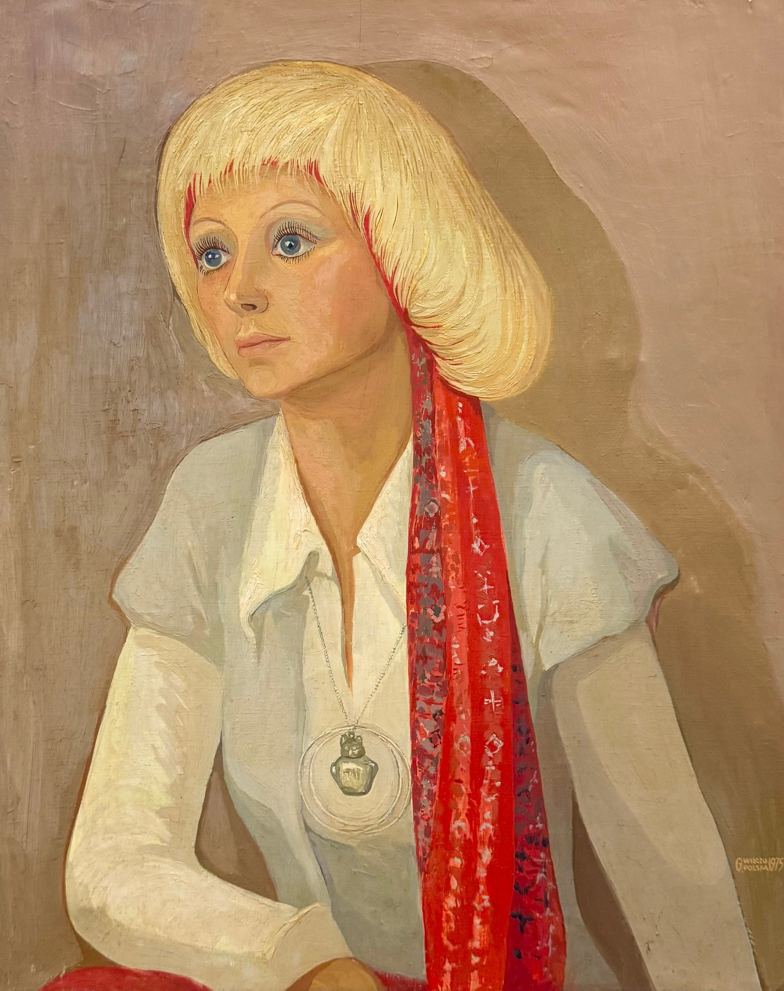 Vintage 1970's Polish School Portrait Of A Woman Signed Wilczo: Oil on canvas 23 3/4 x 19 1/4 in
