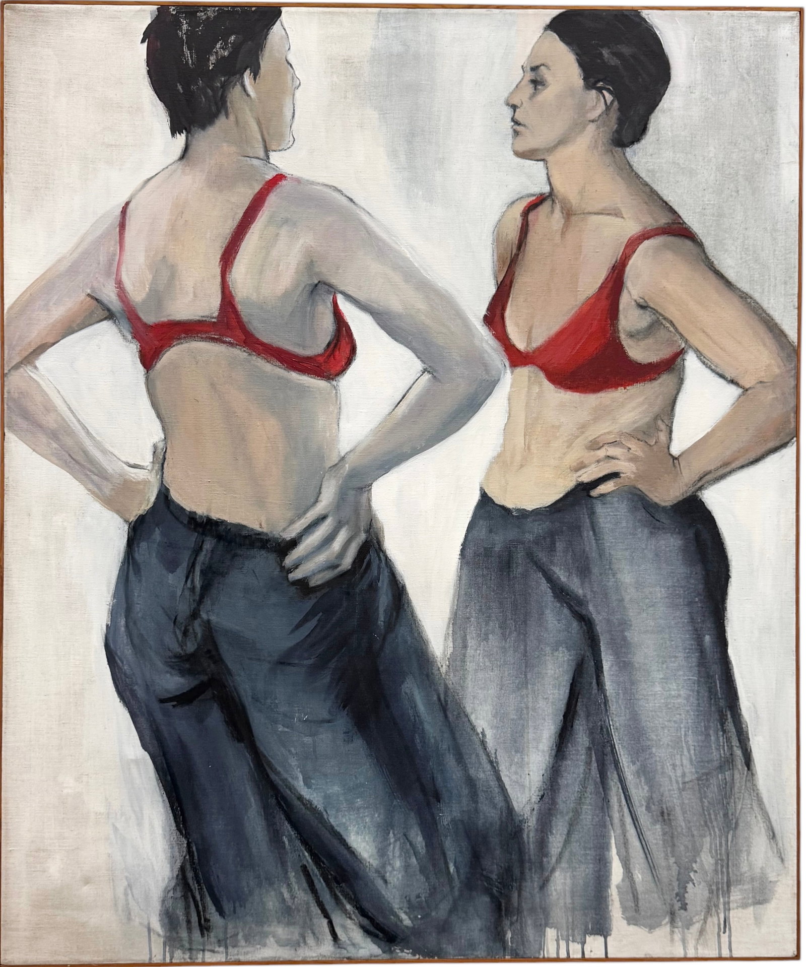 Large American School Modernist Portrait Of A Woman Looking In The Mirror: Oil on canvas 48 x 40 in