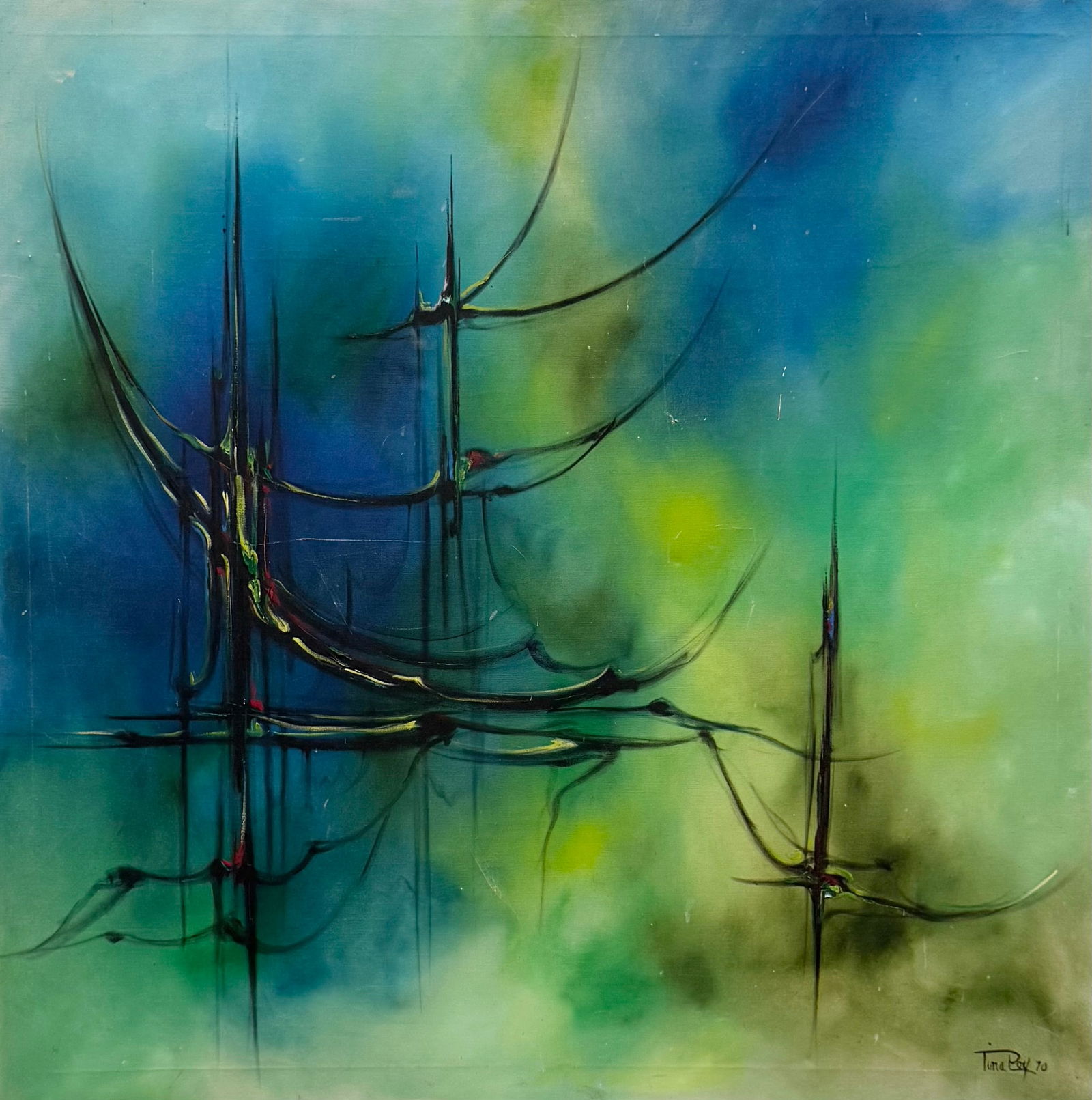 Vintage Mid-Century Abstract Oil On Canvas Signed & Dated 1970 (1 of 3)