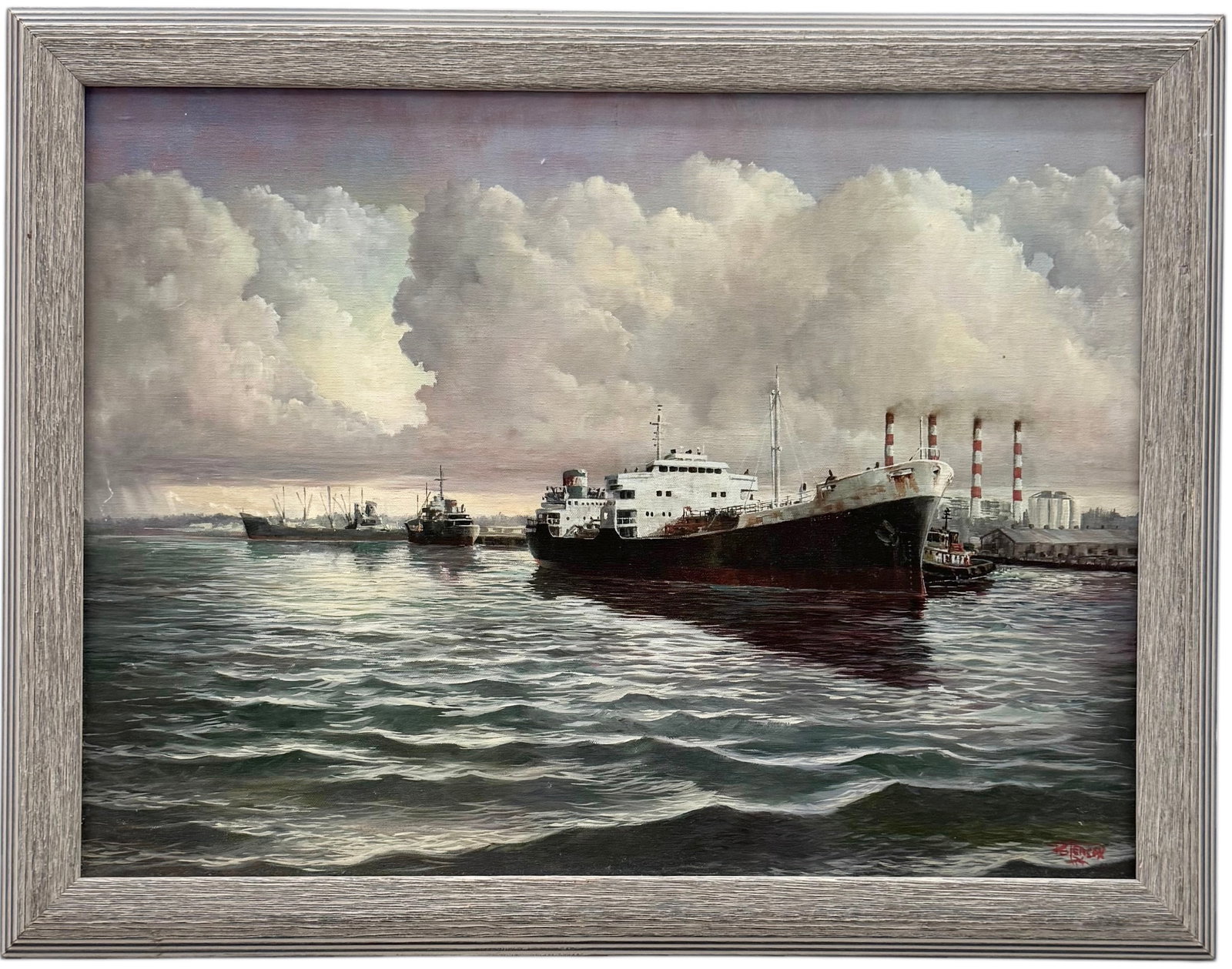PETE PETERSEN (1931-2012, American) Tankers At Sea, Colorado Artist: Oil on canvas 24 x 18 in, 27.5 x 21.5 in (framed)
