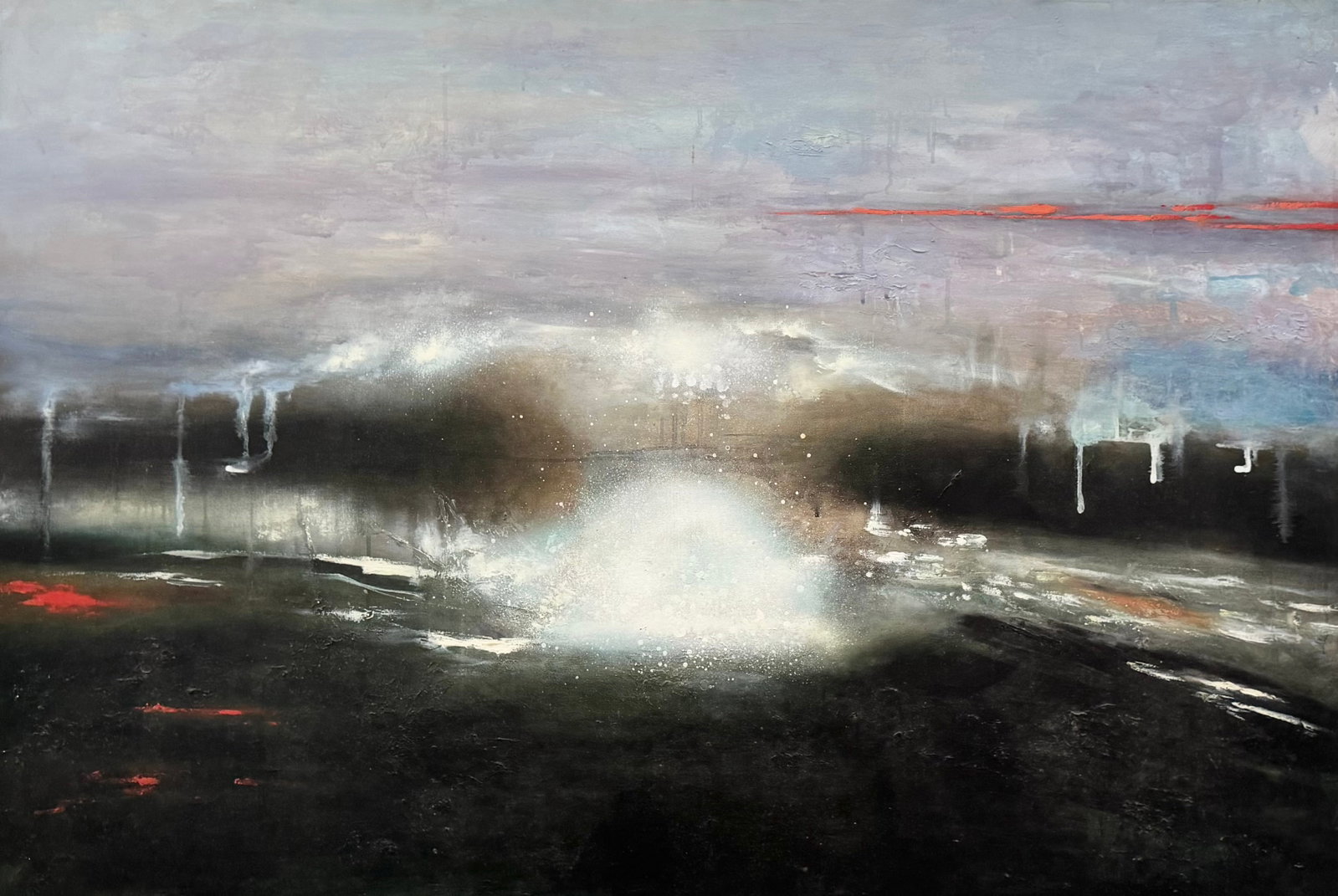 Amed Fernandez Alvarez (20th c, Cuban) Monuemtal Wave Painting 54": Oil on canvas 54 x 37 in