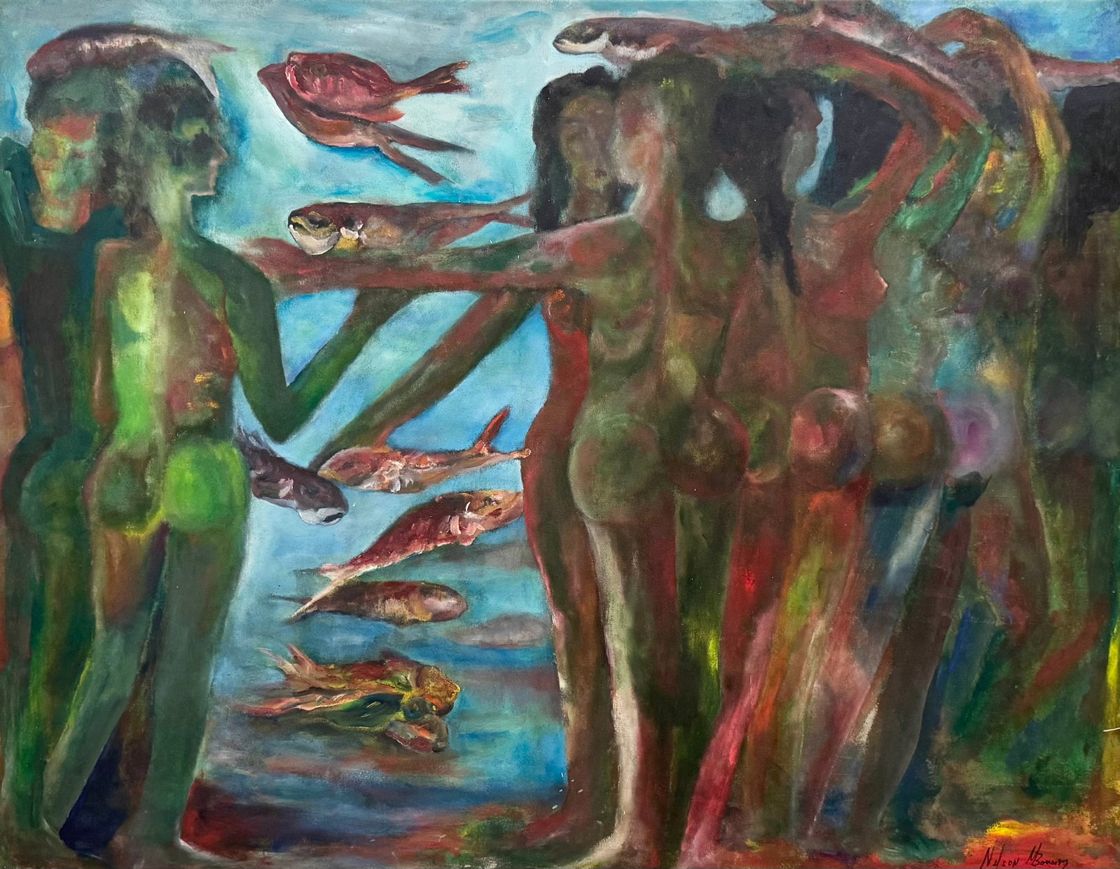 Monumental Cuban School Oil On Canvas 58.5" x 45.5": Oil On Canvas 58.5" x 45.5". Must be picked up