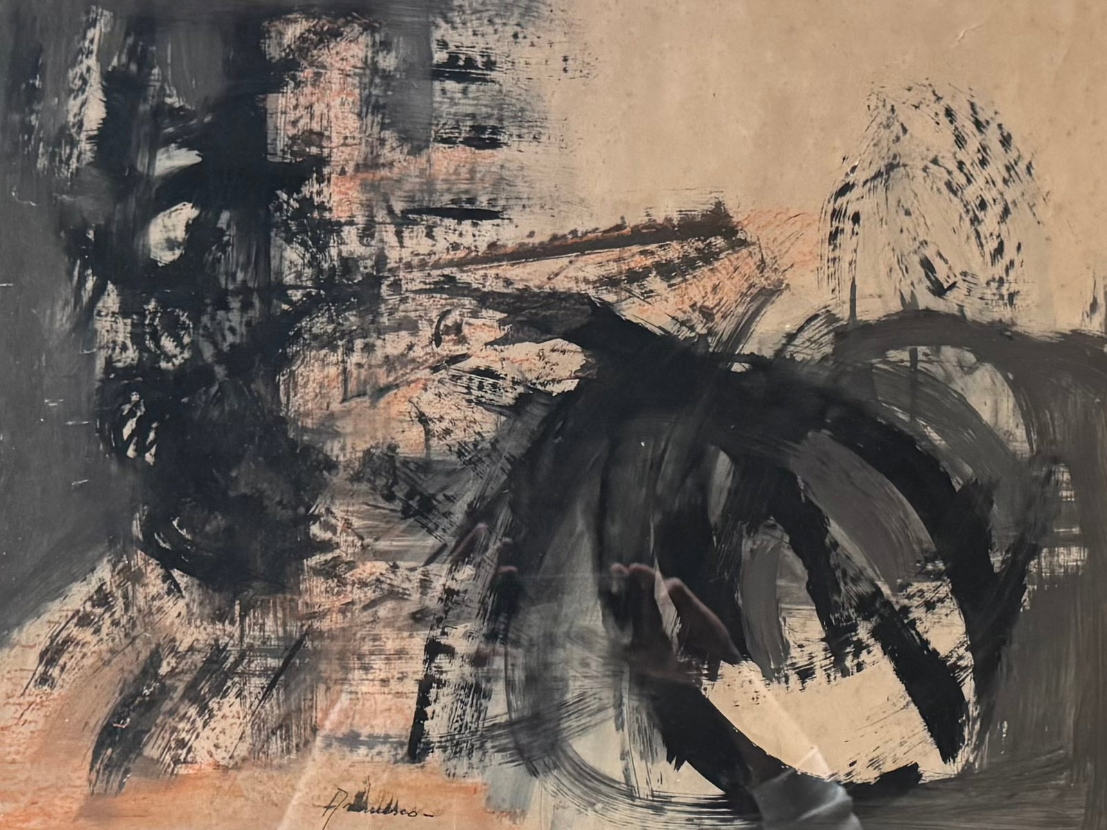 GEORGETA GIGI ARAMESCU (1910-1994, Romanian American) Cubist: Mixed media on paper 33 x 25.5 in (framed)