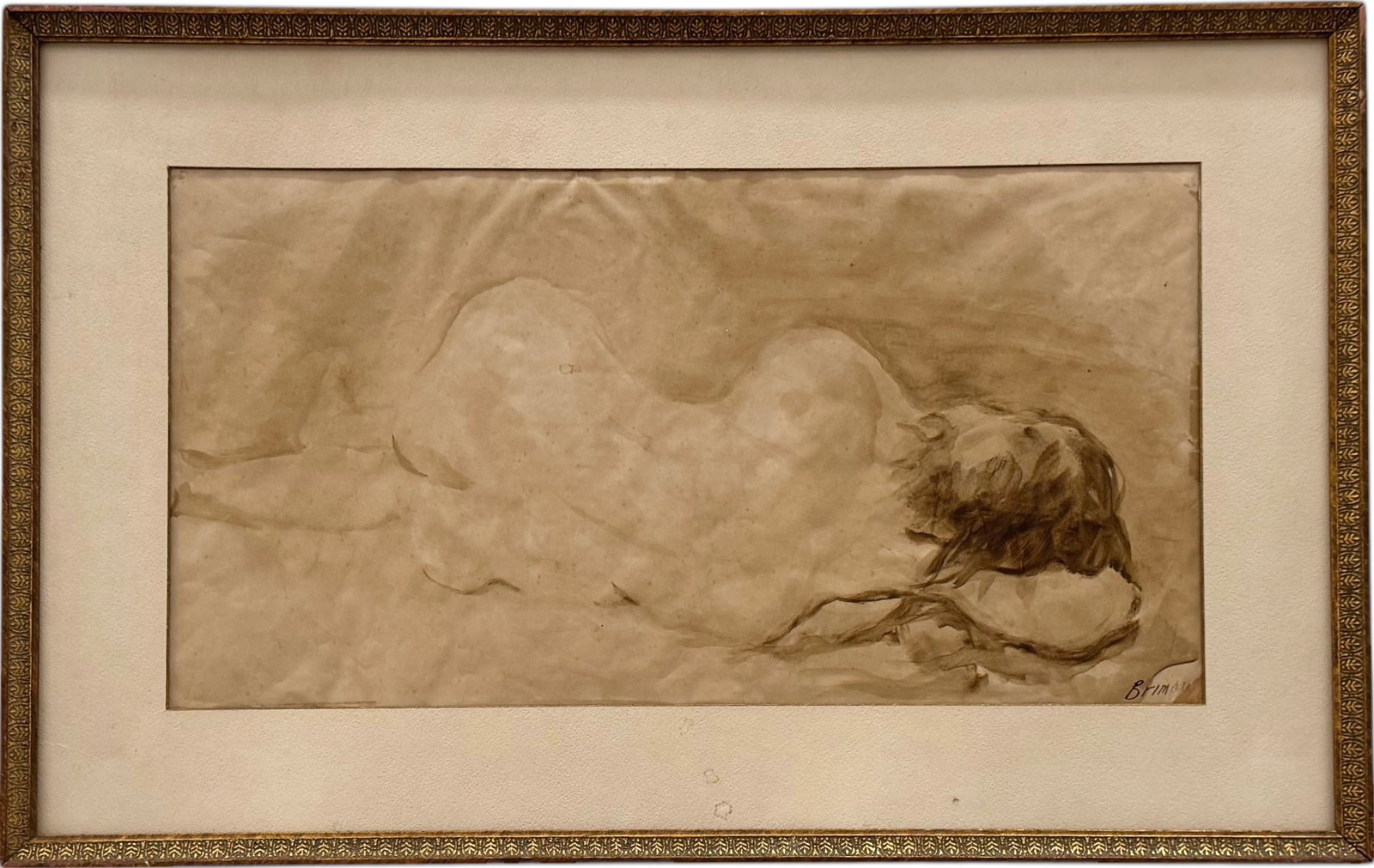 Mid-Century American School Modernist Nude Watercolor Signed & Dated 1964: Watercolor on paper 23 x 12 in, 30 x 19 in (framed). Topeka, Kansas label verso.