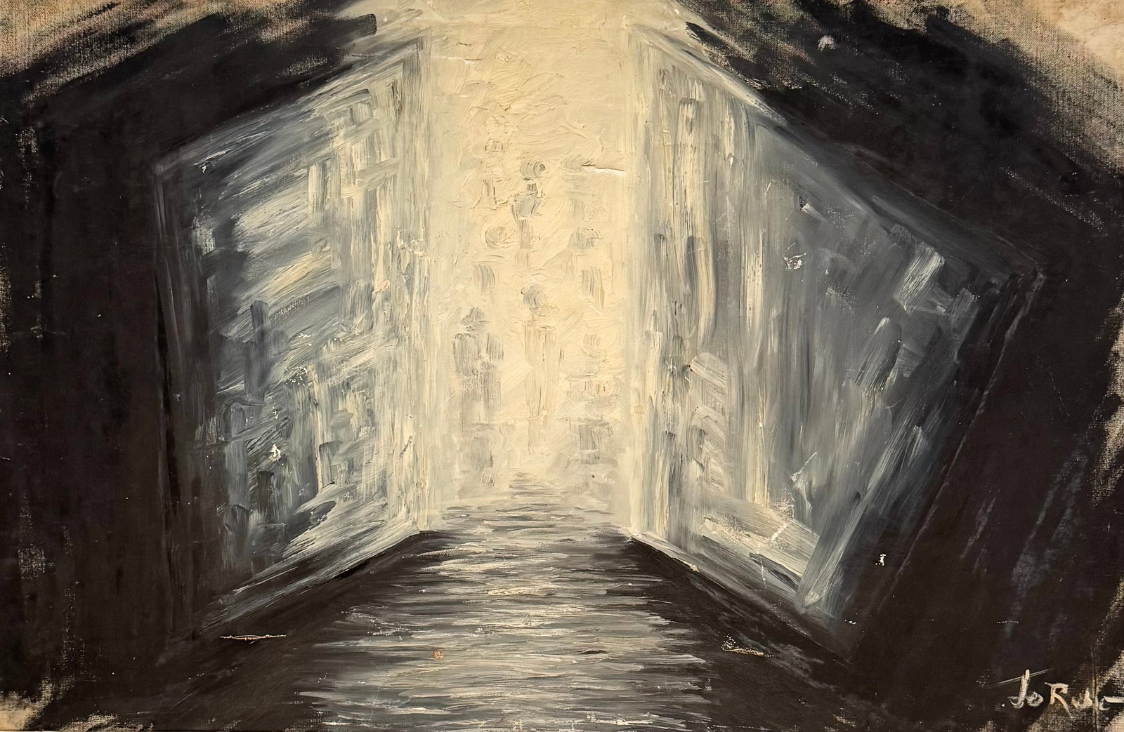 Mid-Century Modern Abstract Expressionist Oil On Canvas Exhibited Coconut Grove Miami: Oil on canvas 36 x 24 in