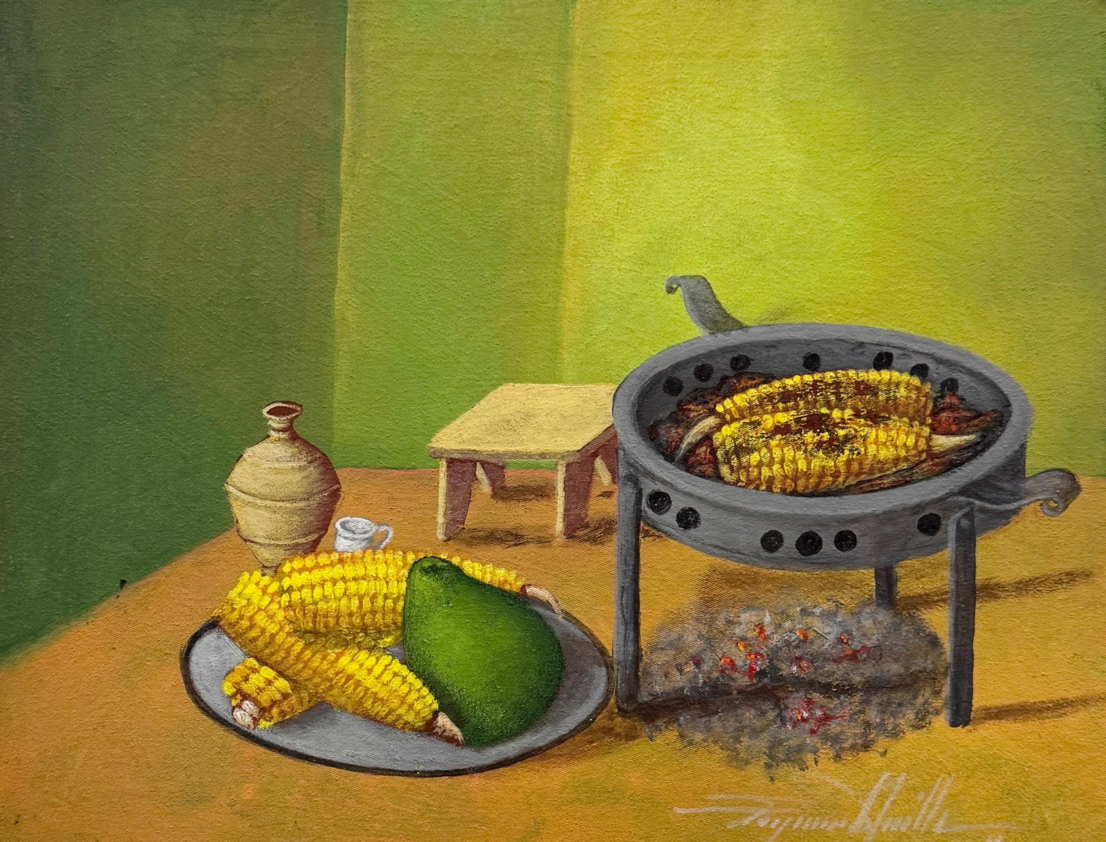 Raymond Lafaille (20th c, Haitian) Still Life: Oil on canvas 20 x 15.5 in