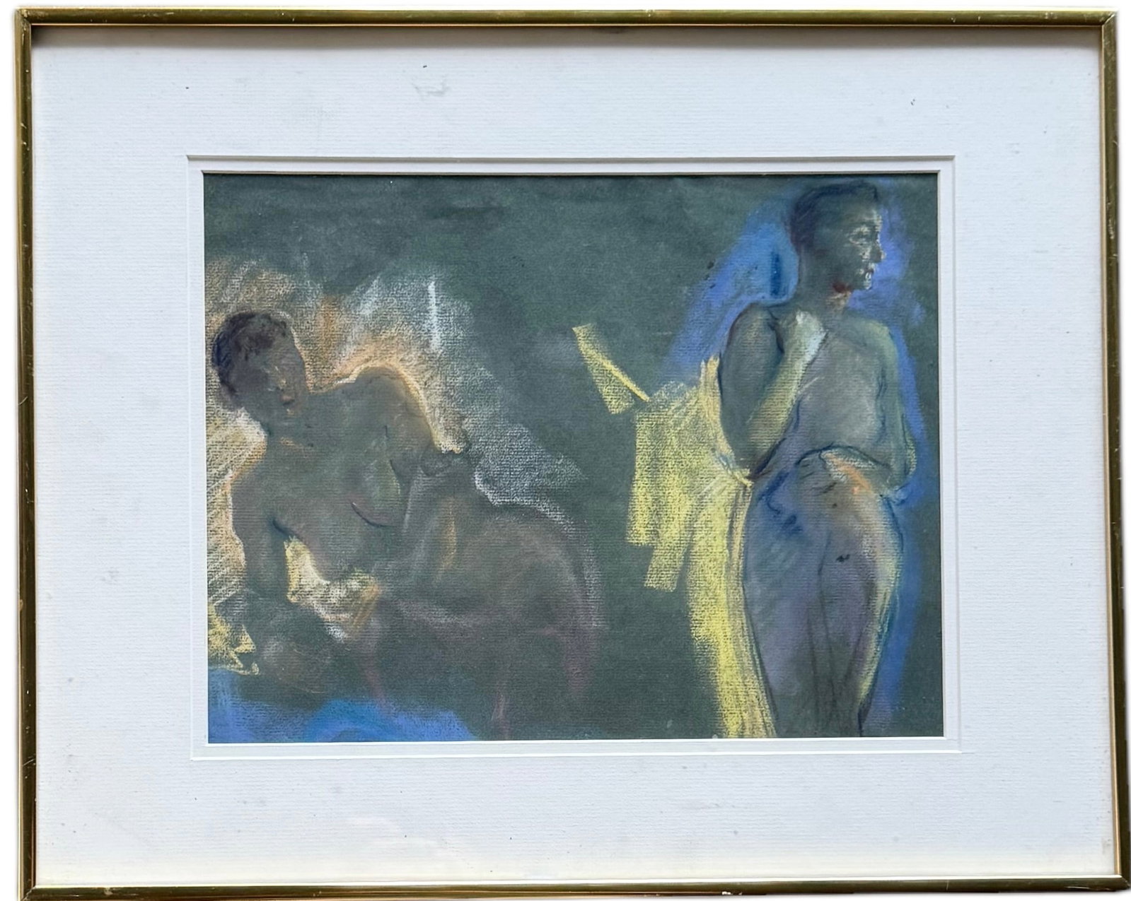 Vintage Modernst Pastel Interior Scene Of Nude Figures Unsigned Attributed To: Attributed to Stephen Maniatty. No provenance just written on the back, sold as found. 13.5 x 10 in (image), 20 x 16 in (framed)