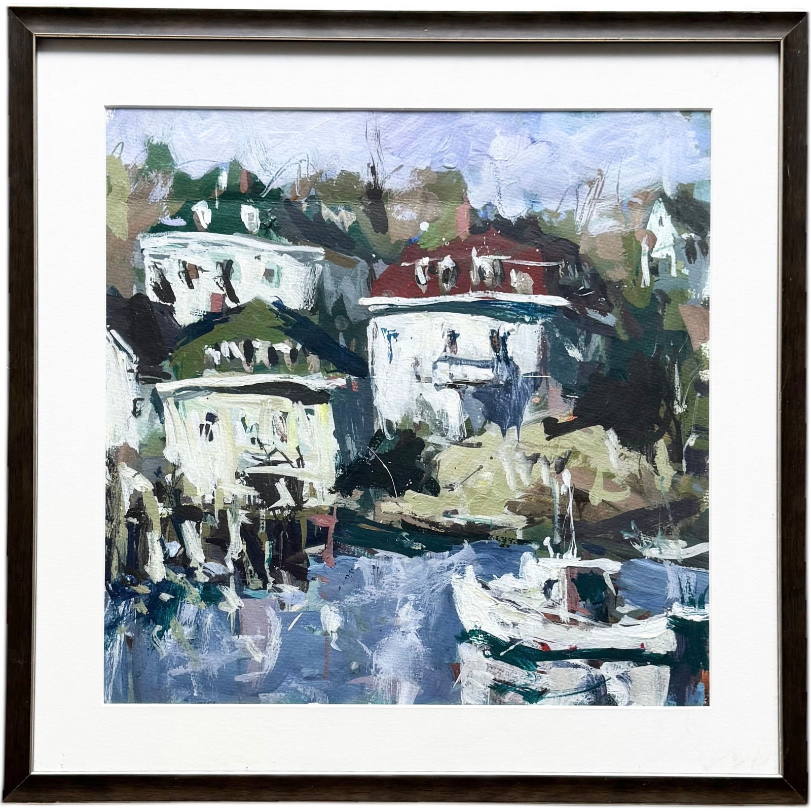 Nicely Framed American School Modernist Harbor Scene Unsigned (1 of 3)