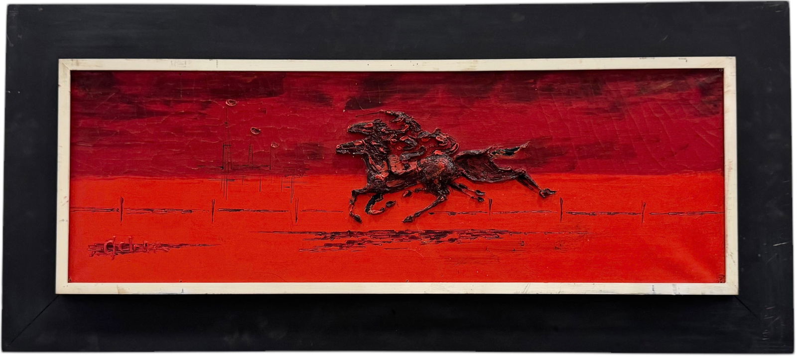 Marcel Gibon, Mid-Century Modern Nicely Framed Horse & Jockey Red Abstract (1 of 5)