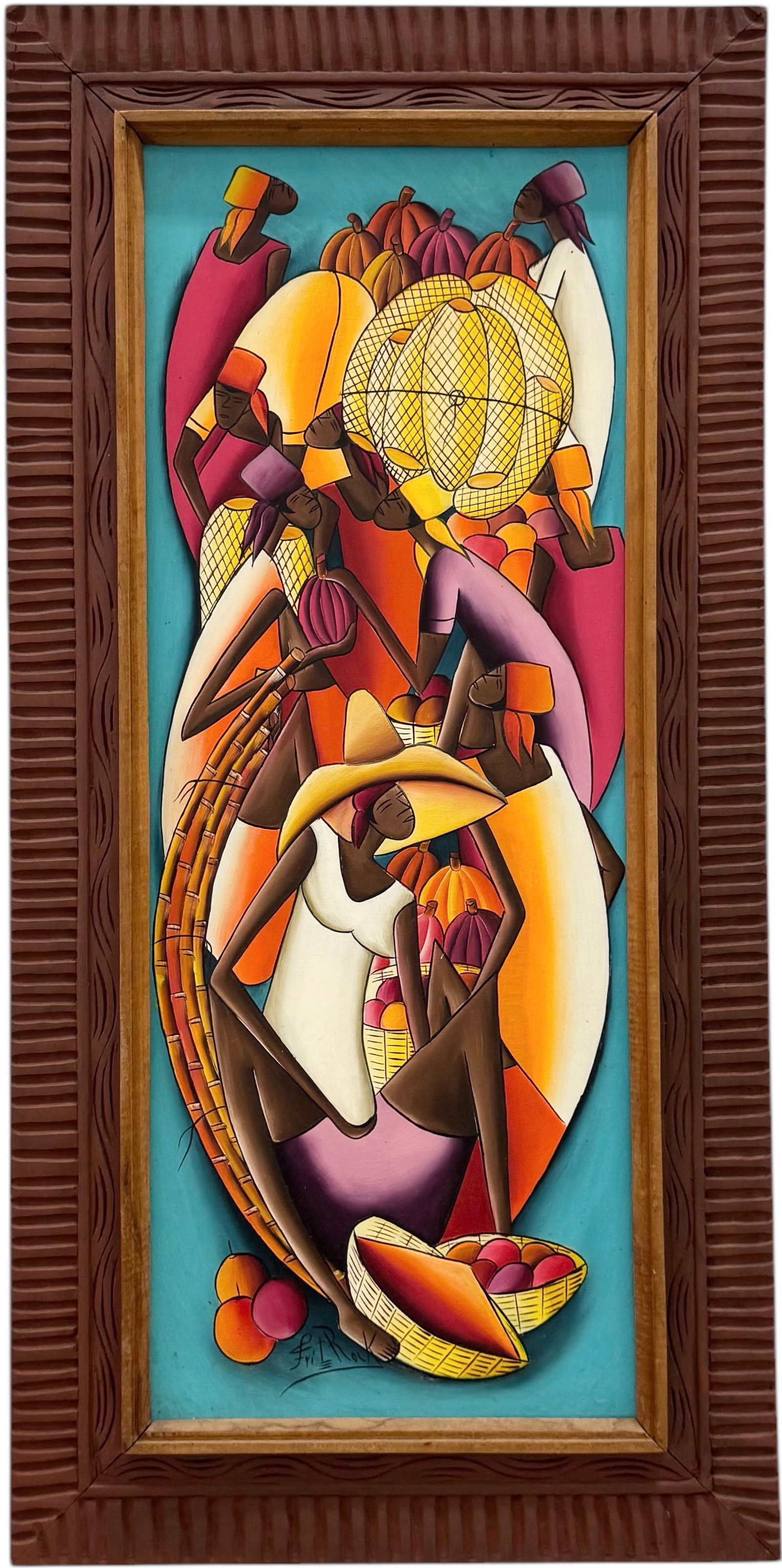 FRITZ ROCK (20th c, Hatian) Nicely Framed: Oil on canvas 13 x 36 in