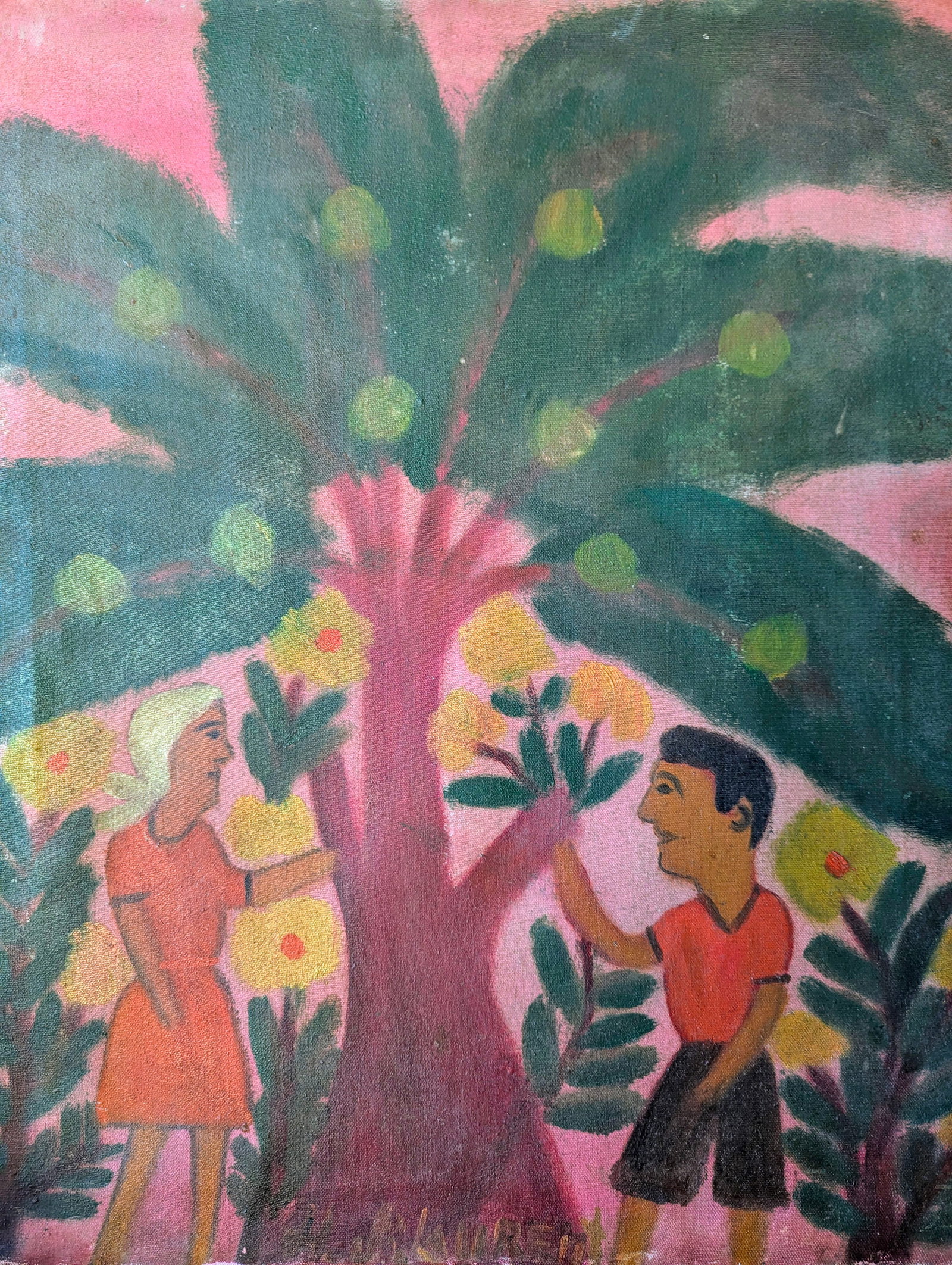Joseph Jean Laurent (20th c, Haitian): Oil on canvas 20 x 16 in