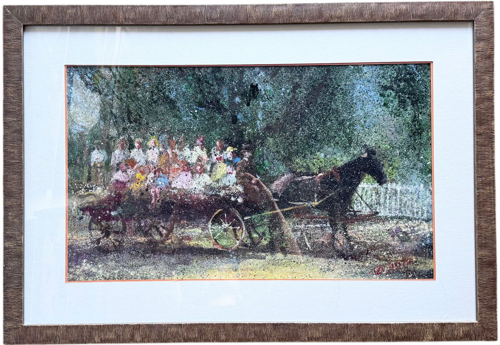 TED JASLOW Horse & Buggy With Figures Beautifully Framed Florida Artist (1 of 3)